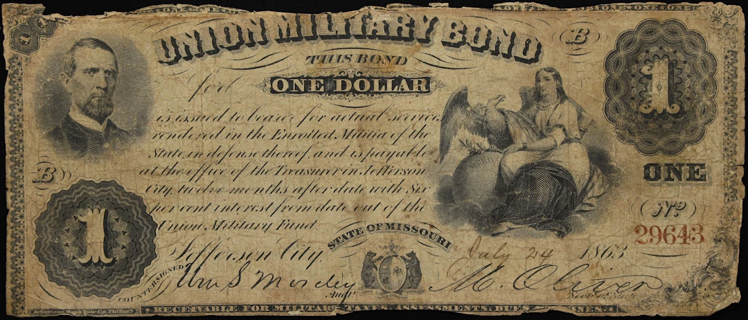 Jefferson City, Missouri. State of Missouri. Union Military Bond.