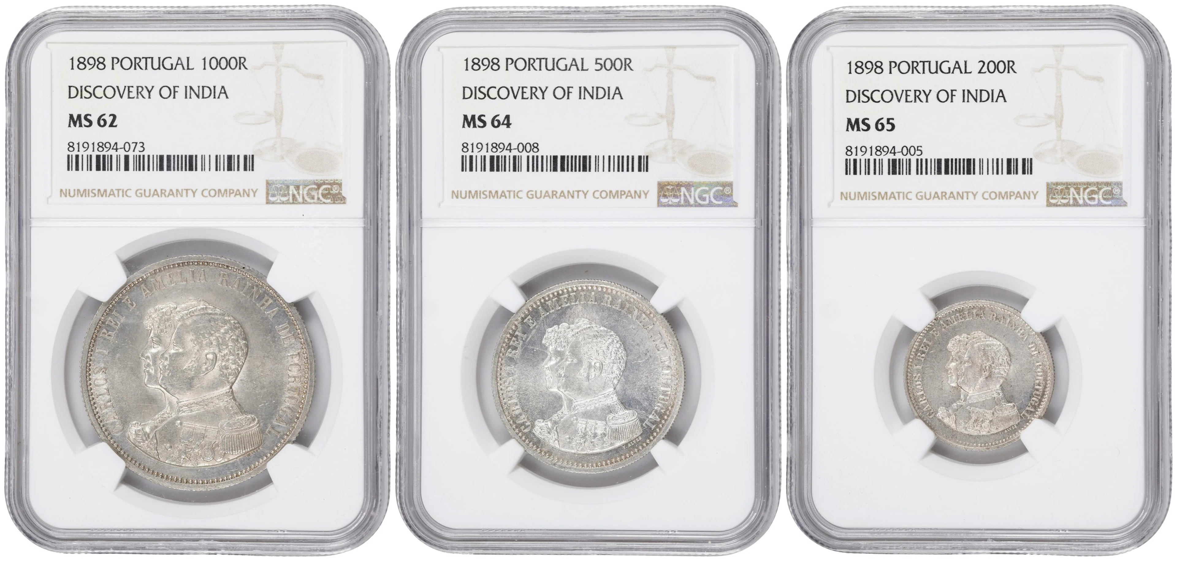 PORTUGAL. Trio of Silver Denominations (3 Pieces), 1898. Lisbon Mint.
