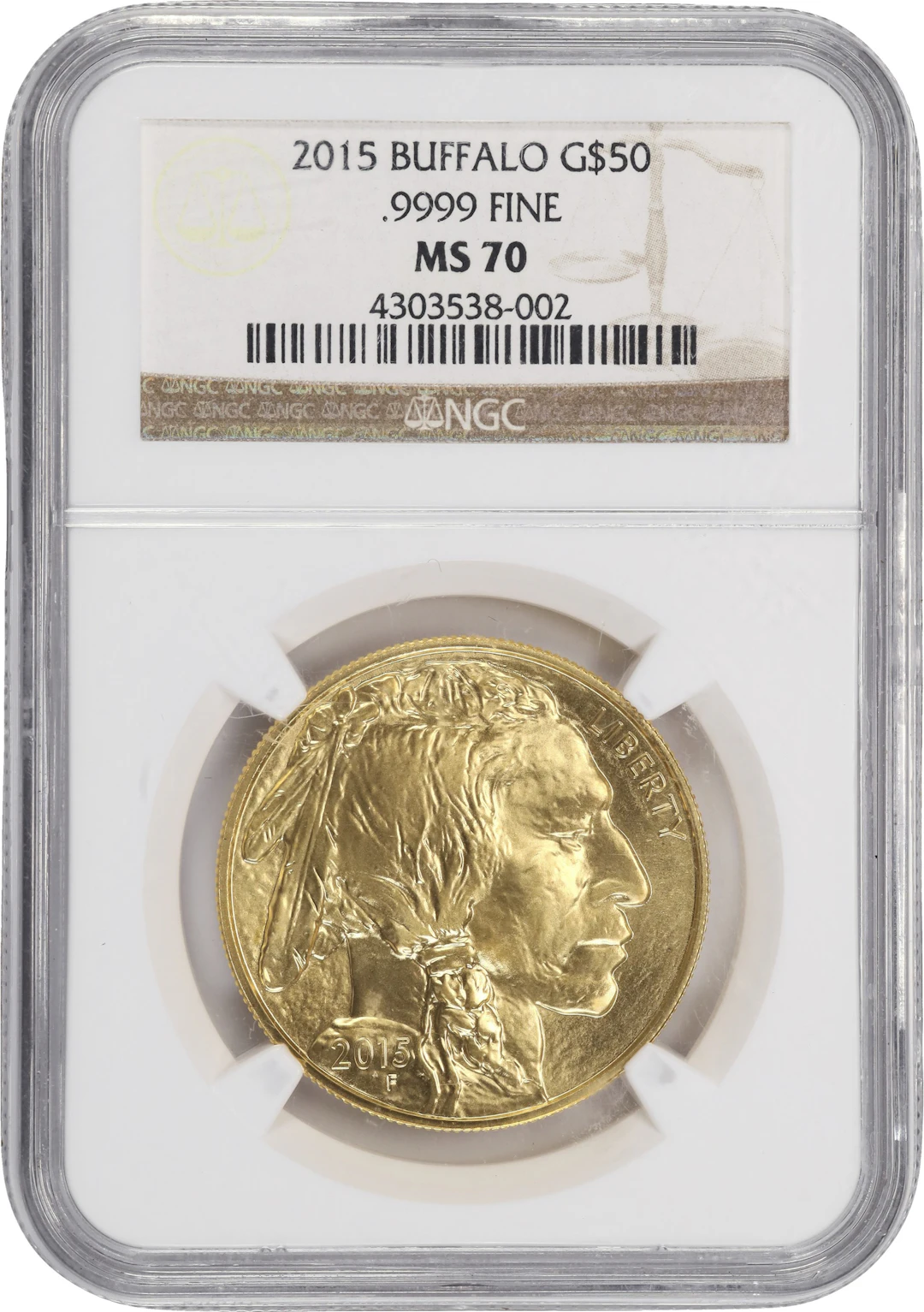 (1 oz, 31.104 g AGW). 2015 American Gold Buffalo $50. MS-70 (NGC).