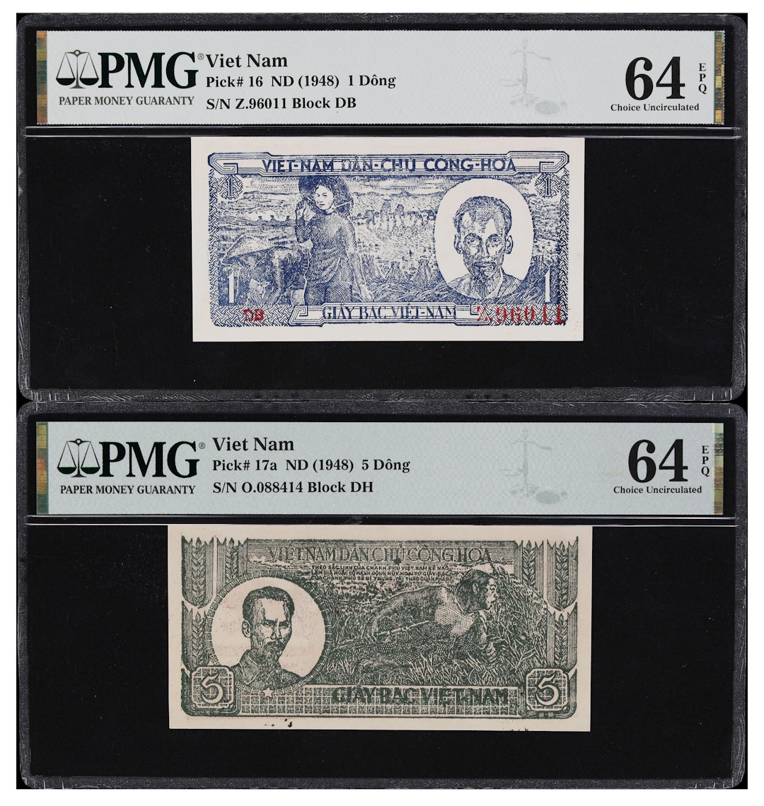 VIETNAM. Lot of (2). Viet-Nam Dan-Chu Cong-Hoa. 1 & 5 Dong, ND (1948).