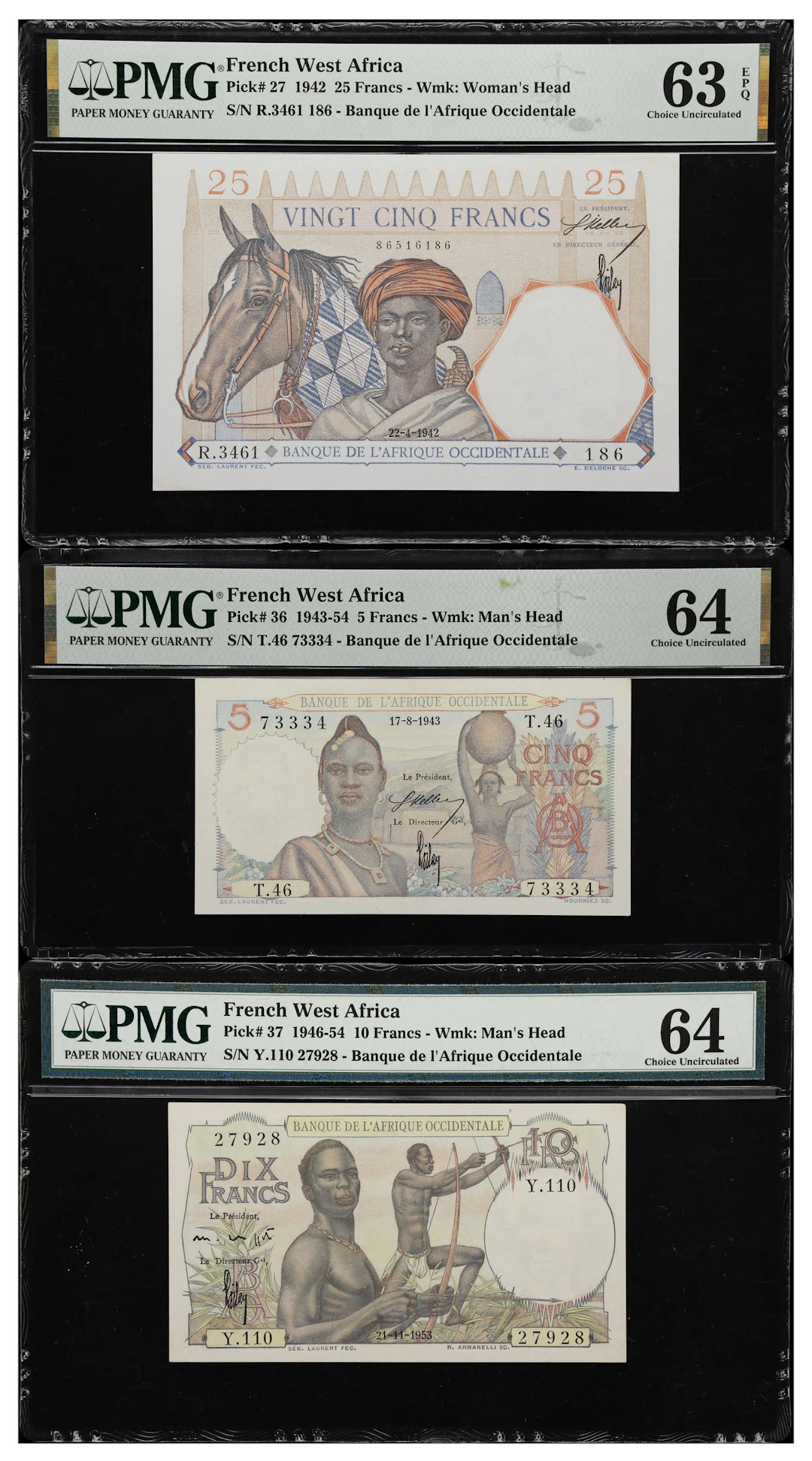 (◊) FRENCH WEST AFRICA. Lot of (3). Banque de l'Afrique Occidentale.