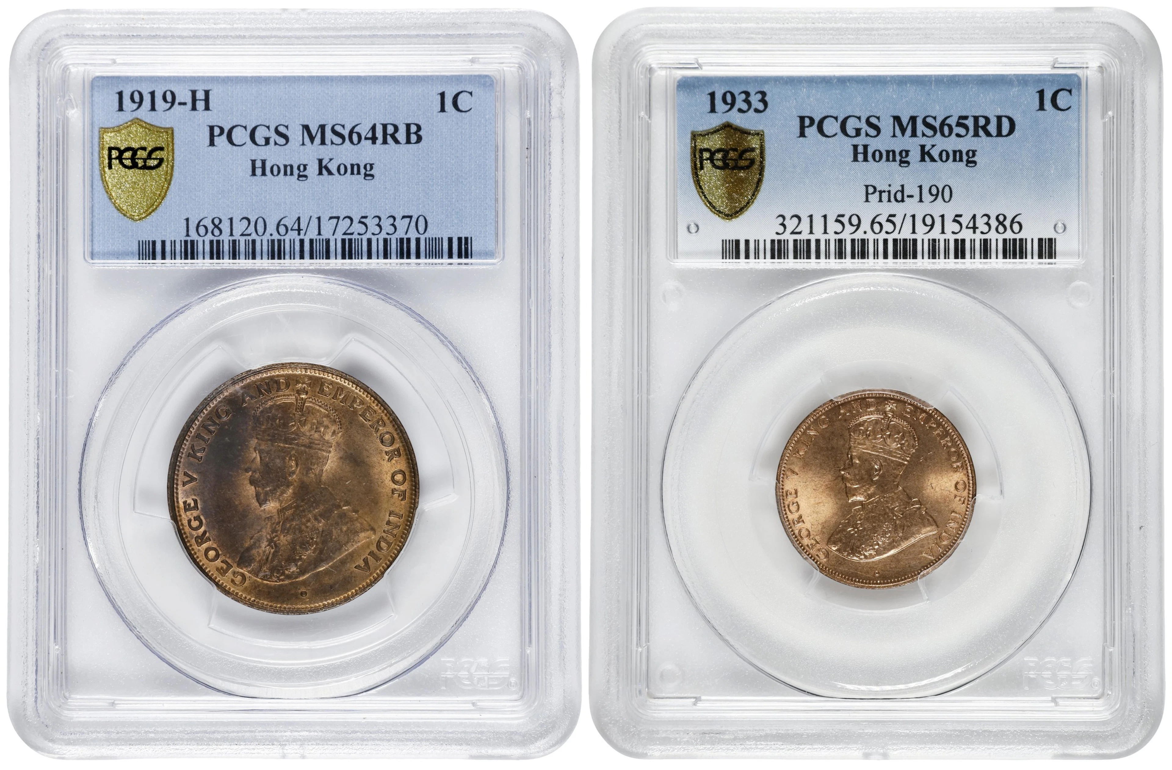 (t) HONG KONG (SAR). Duo of Cents (2 Pieces), 1919 & 1933. George