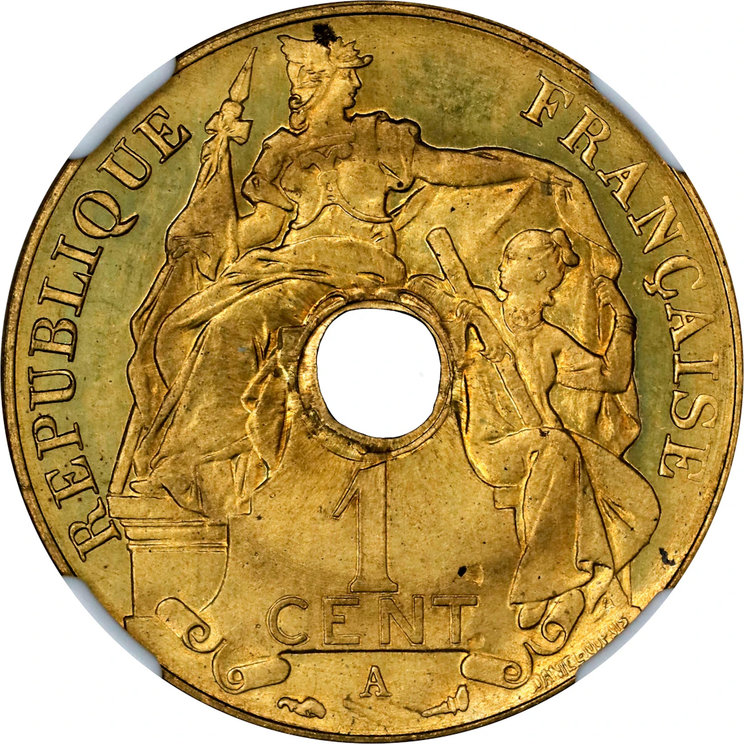 FRENCH INDO-CHINA. Brass Centime Essai (Pattern), 1910-A. Paris Mint.