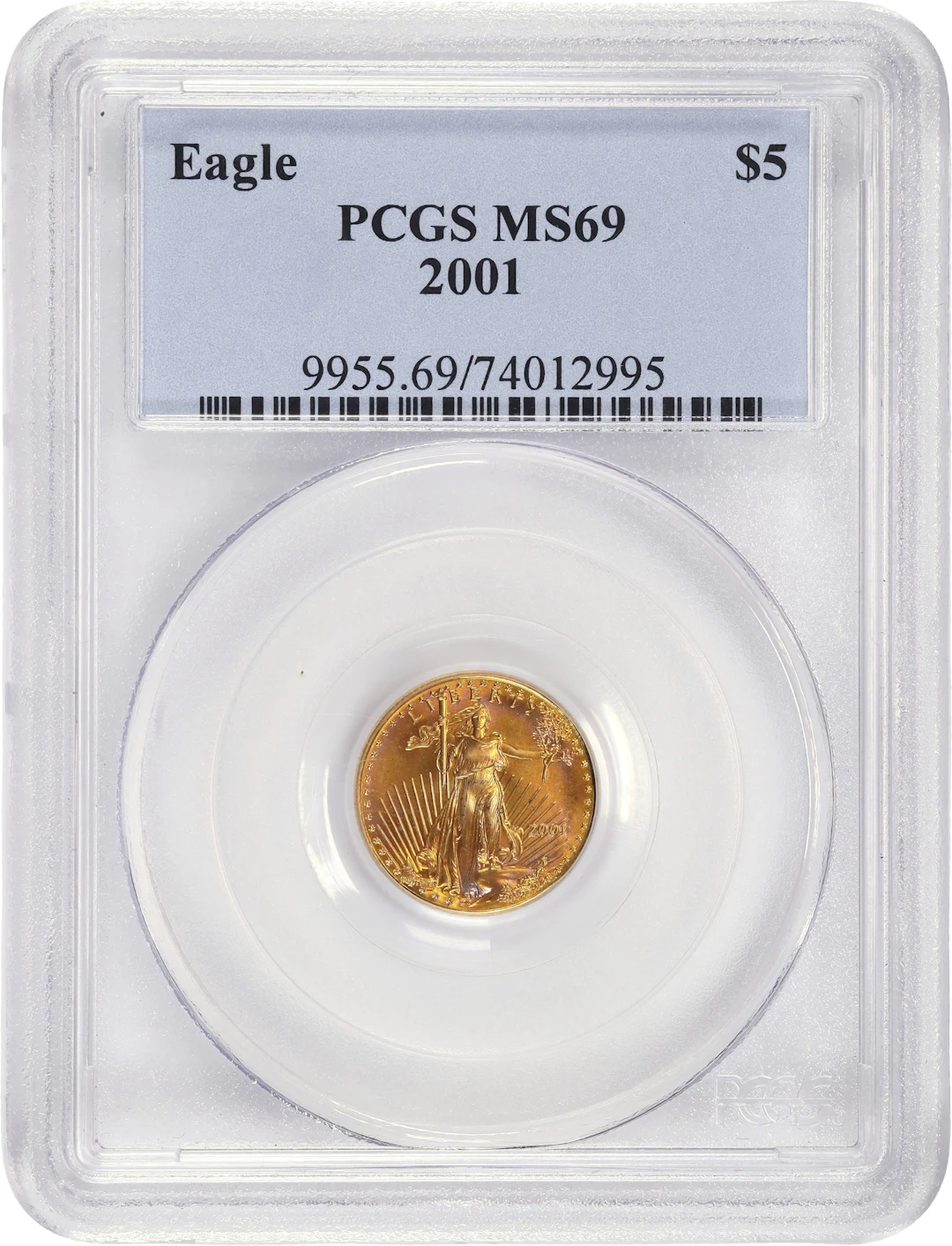 (0.1 oz, 3.11 g AGW). 2001 American Gold Eagle $5. MS-69 (PCGS).