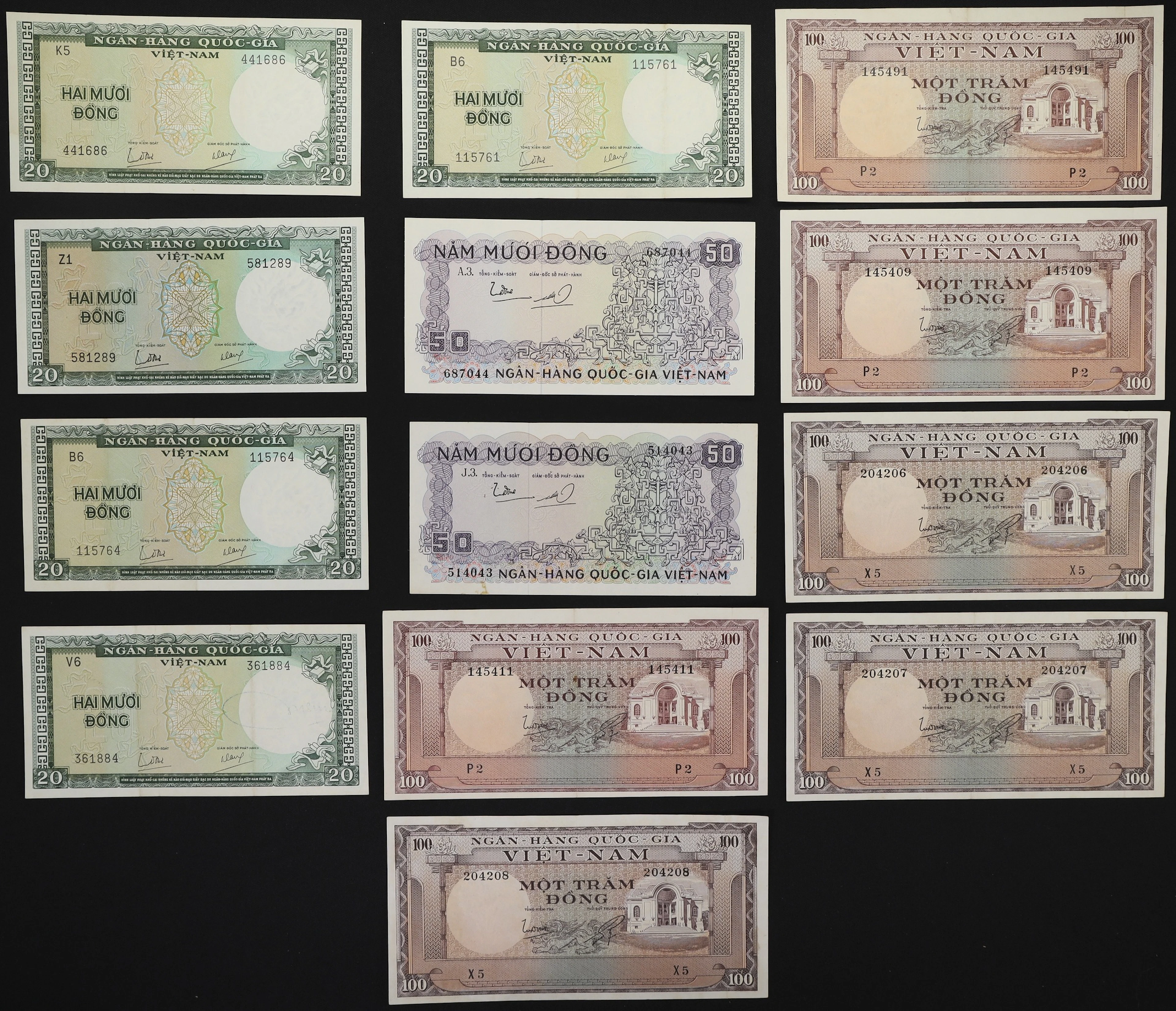 VIETNAM, SOUTH. Lot of (13). National Bank of Vietnam. 20, 50, & 100