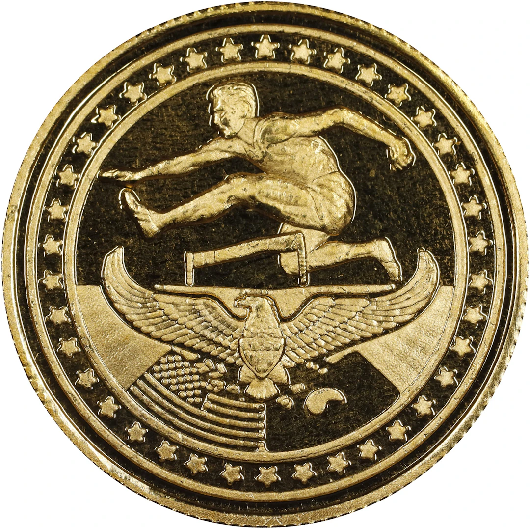 (0.25 oz, 7.776 g AGW). 1988 USA Olympic Committee Hurdles Gold Token.