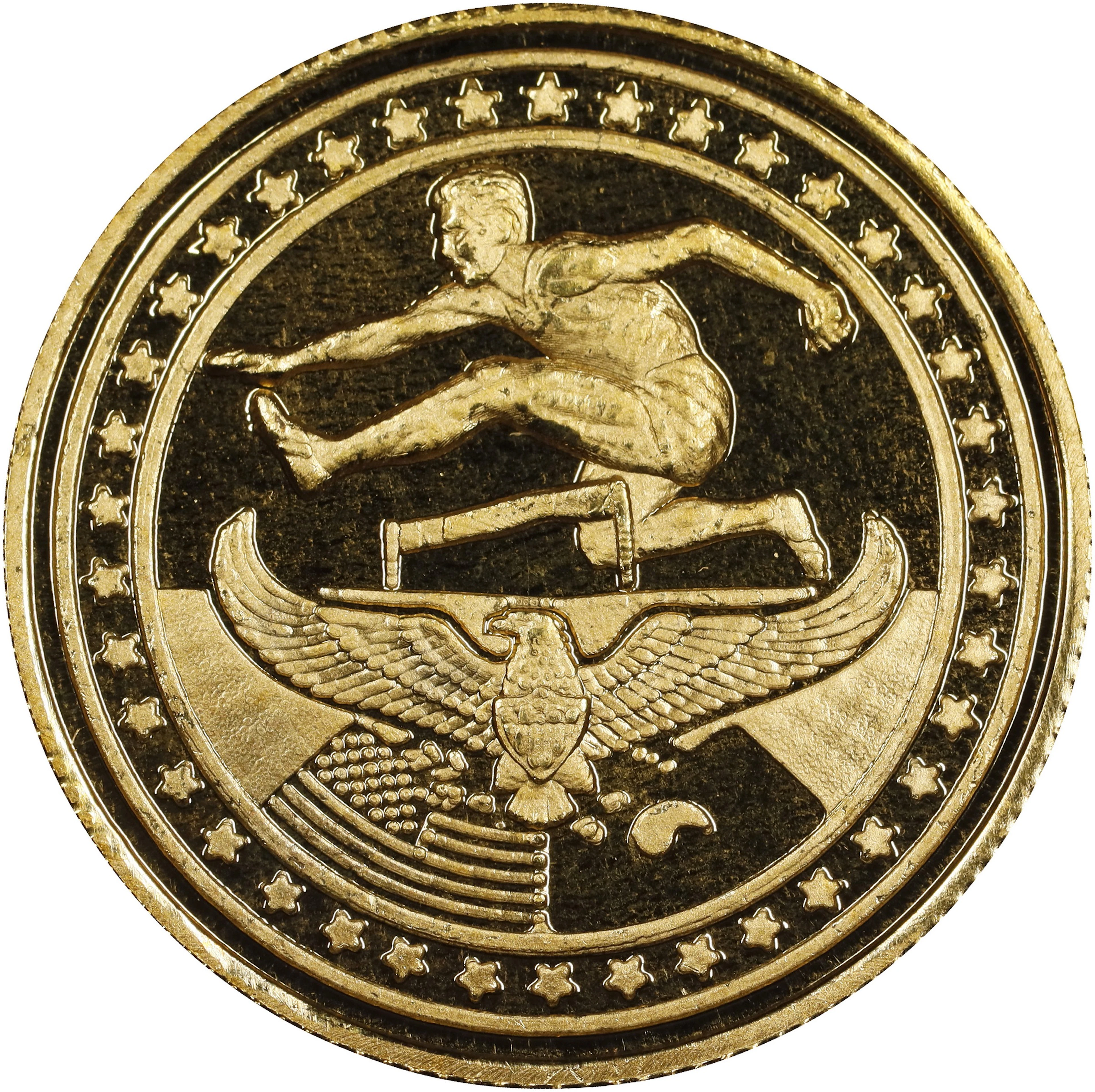 (0.25 oz, 7.776 g AGW). 1988 USA Olympic Committee Hurdles Gold Token.
