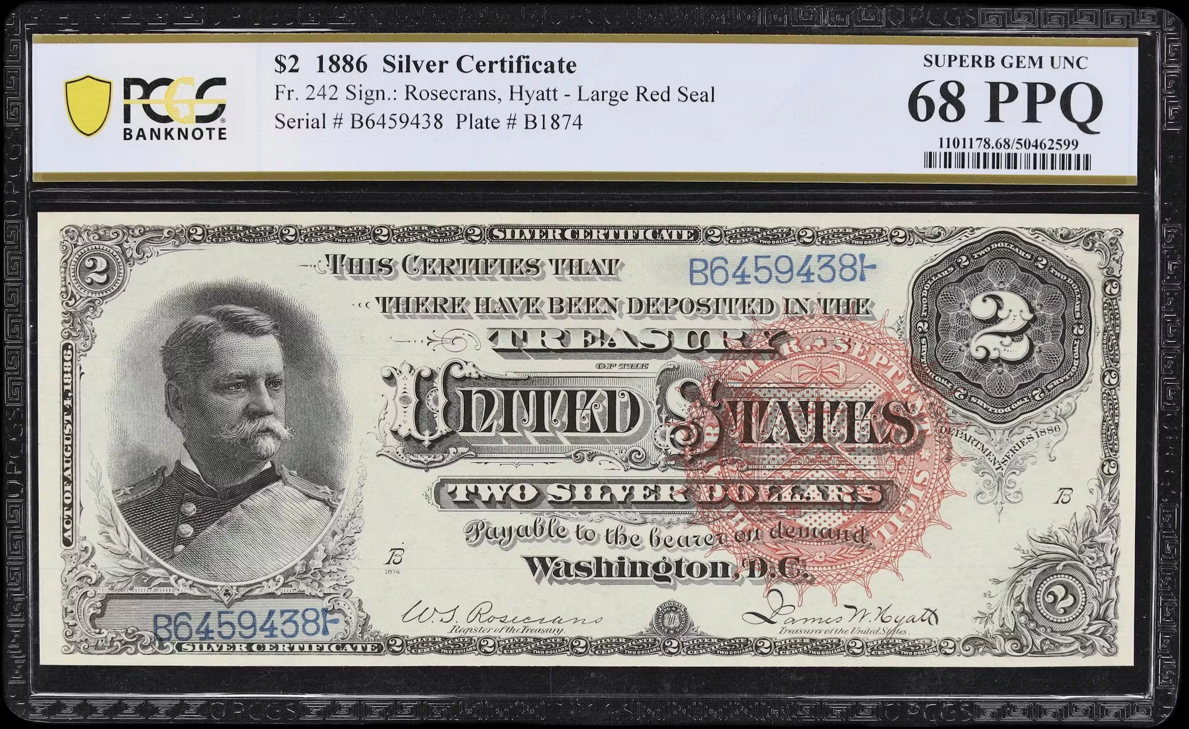 Fr. 242. 1886 $2 Silver Certificate. PCGS Banknote Superb Gem Uncirculated