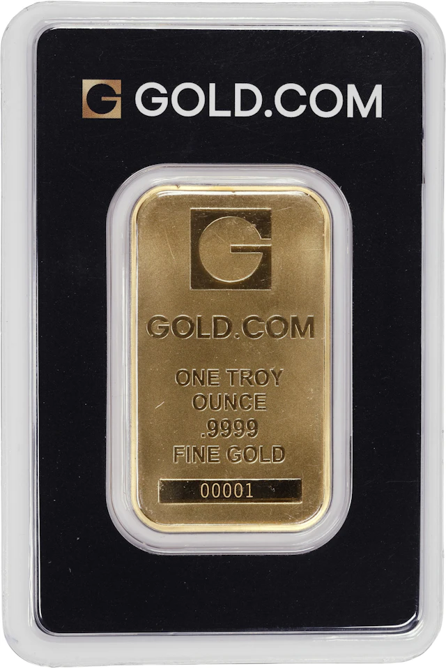 (1 oz, 31.104 g AGW). GOLD.COM 1 oz Gold Bar. Serial Number 00001.