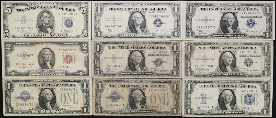 Lot of (9) Mixed Friedbergs. 1928A - 53 $1, $2, & $5 Mixed Small Size