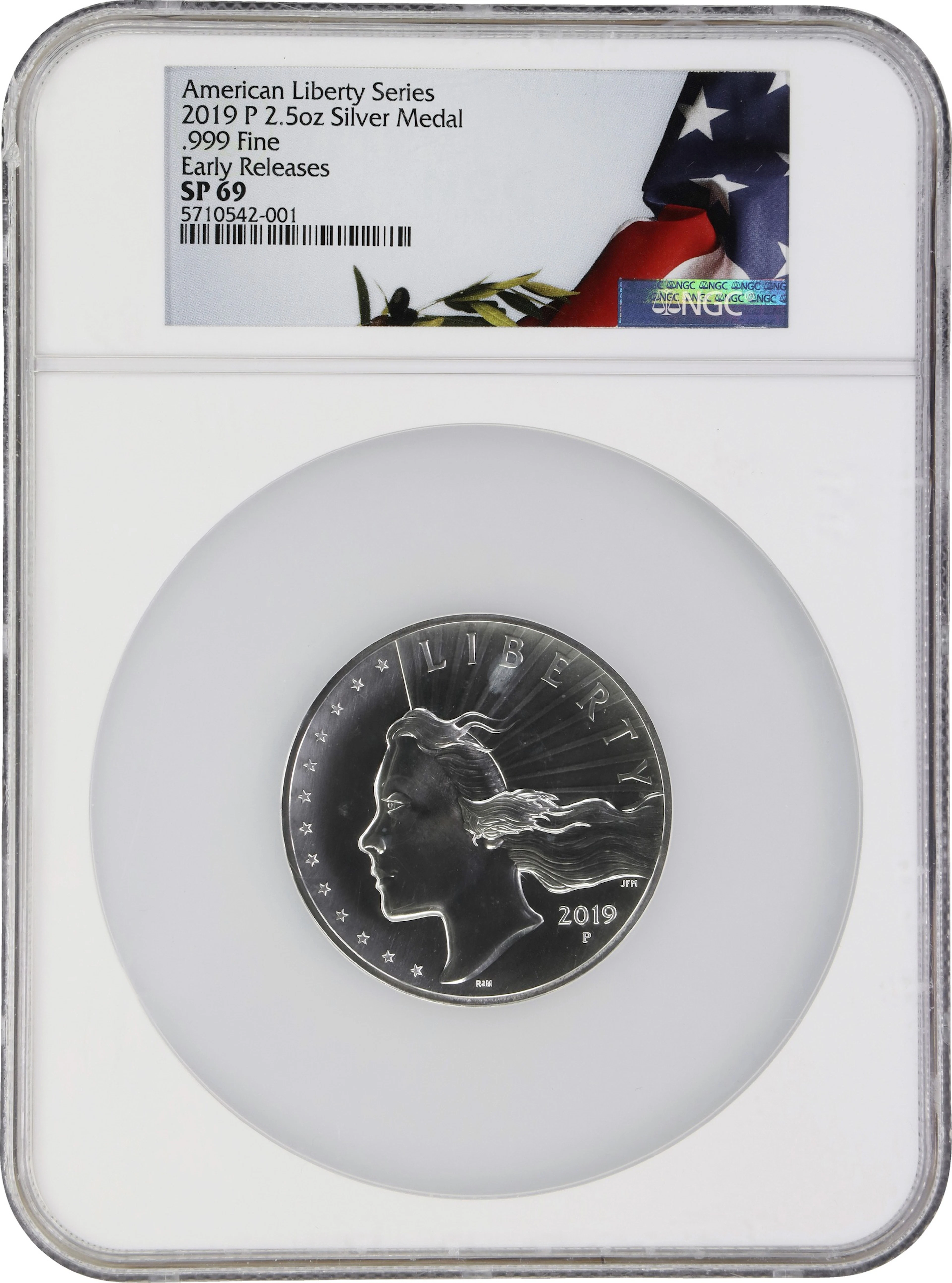 (2.5 oz, 77.76 g ASW). 2019-P American Liberty Silver Medal. SP-69 (NGC).