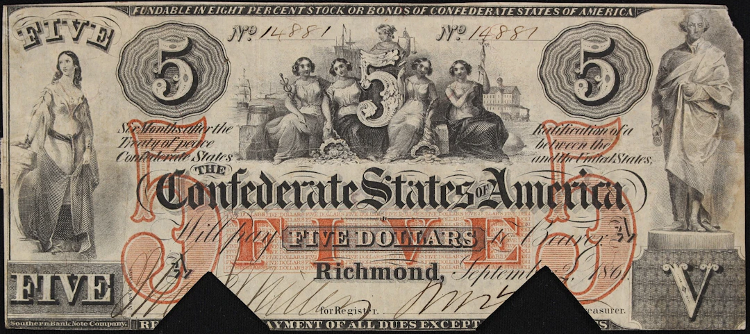 T-21. Confederate Currency. 1861 $5. Very Fine. Cut Cancelled.