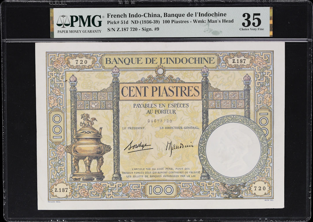 FRENCH INDO-CHINA. Banque de l'Indochine. 100 Piastres, ND (1936-39).
