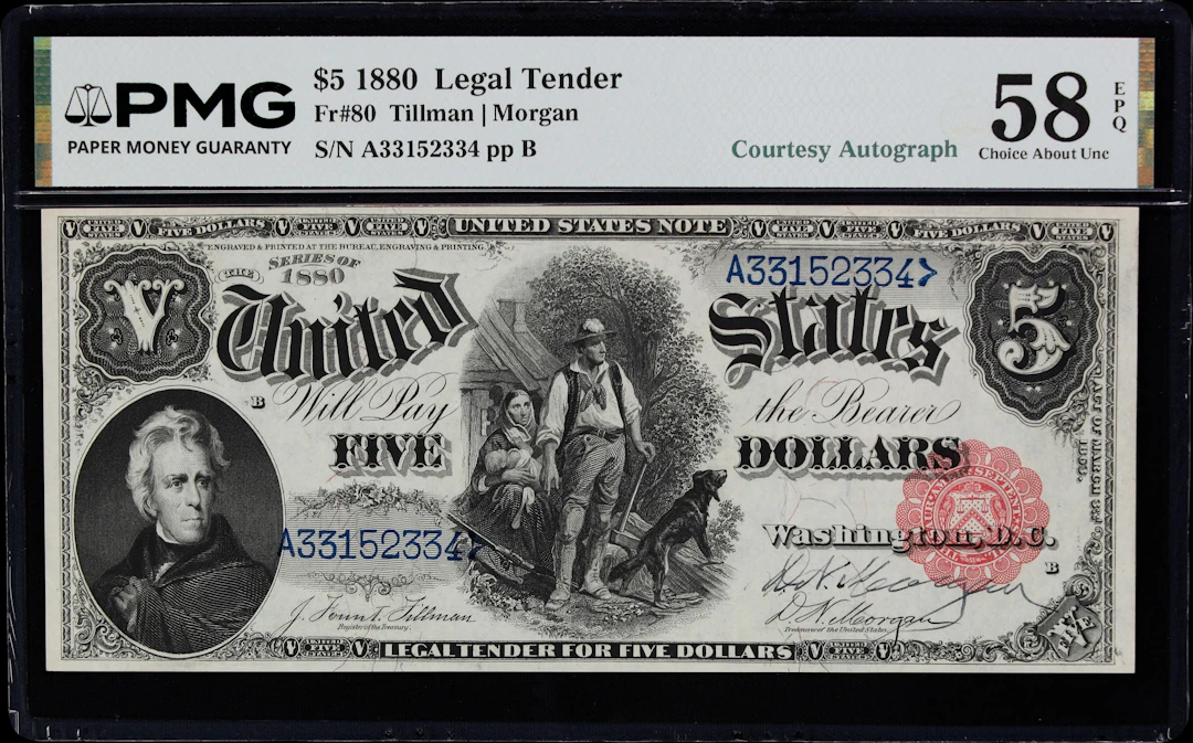 Fr. 80. 1880 $5 Legal Tender Note. PMG Choice About Uncirculated 58