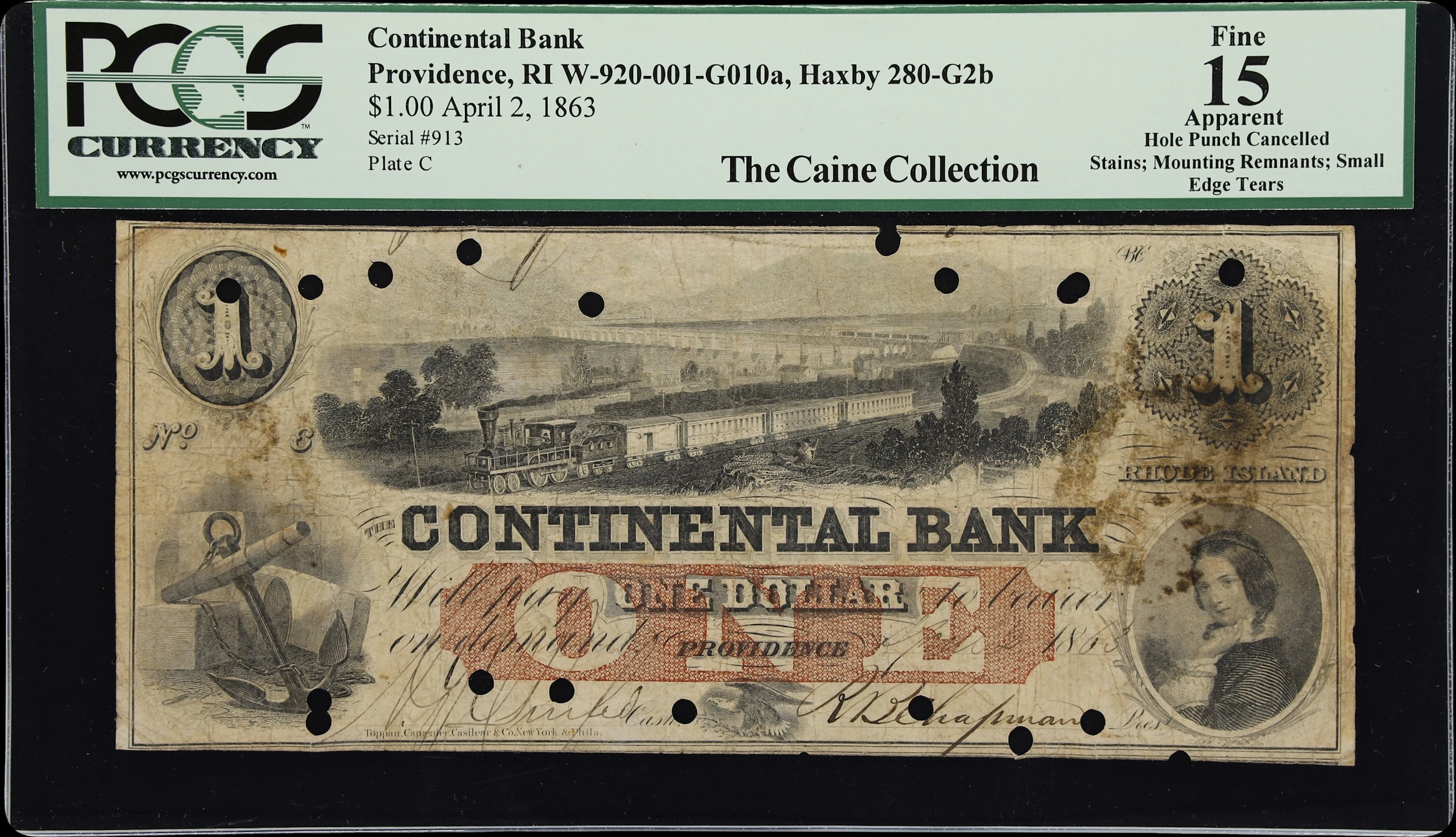 Providence, Rhode Island. Continental Bank. 1863 $1. PCGS Currency