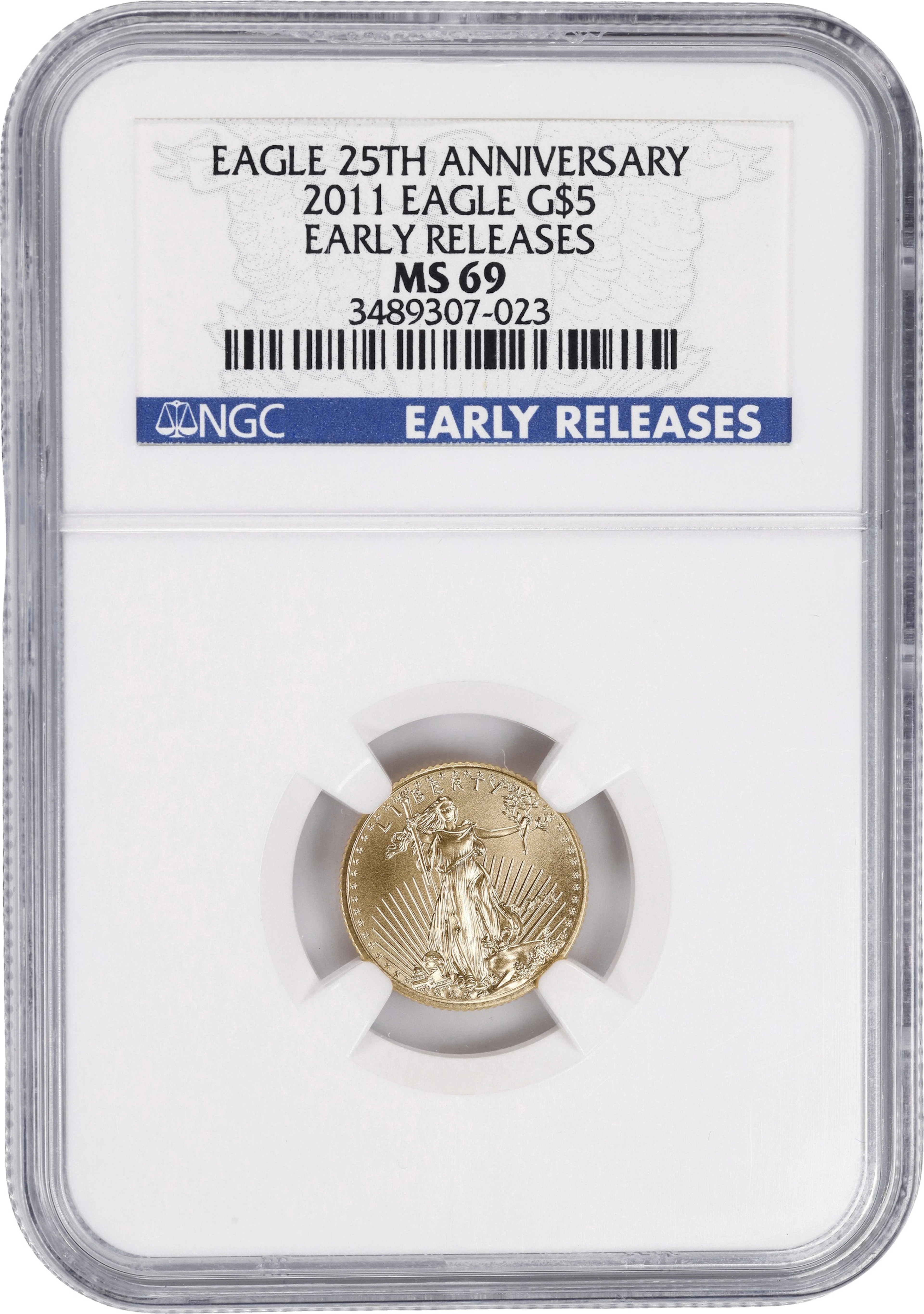 (0.1 oz, 3.11 g AGW). 2011 American Gold Eagle $5. MS-69 (NGC).