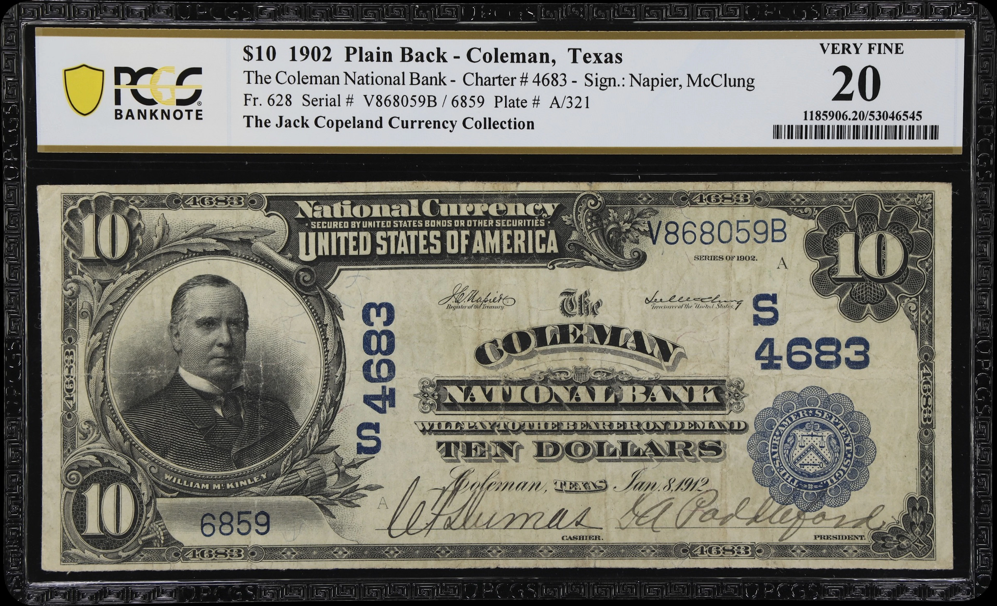 Coleman, Texas. $10 1902 Plain Back. Fr. 628. Coleman NB. Charter