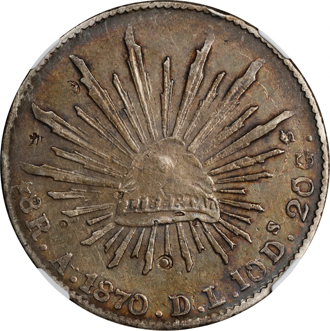 MEXICO. 8 Reales, 1870-A DL. Alamos Mint. NGC EF Details--Chopmarked.