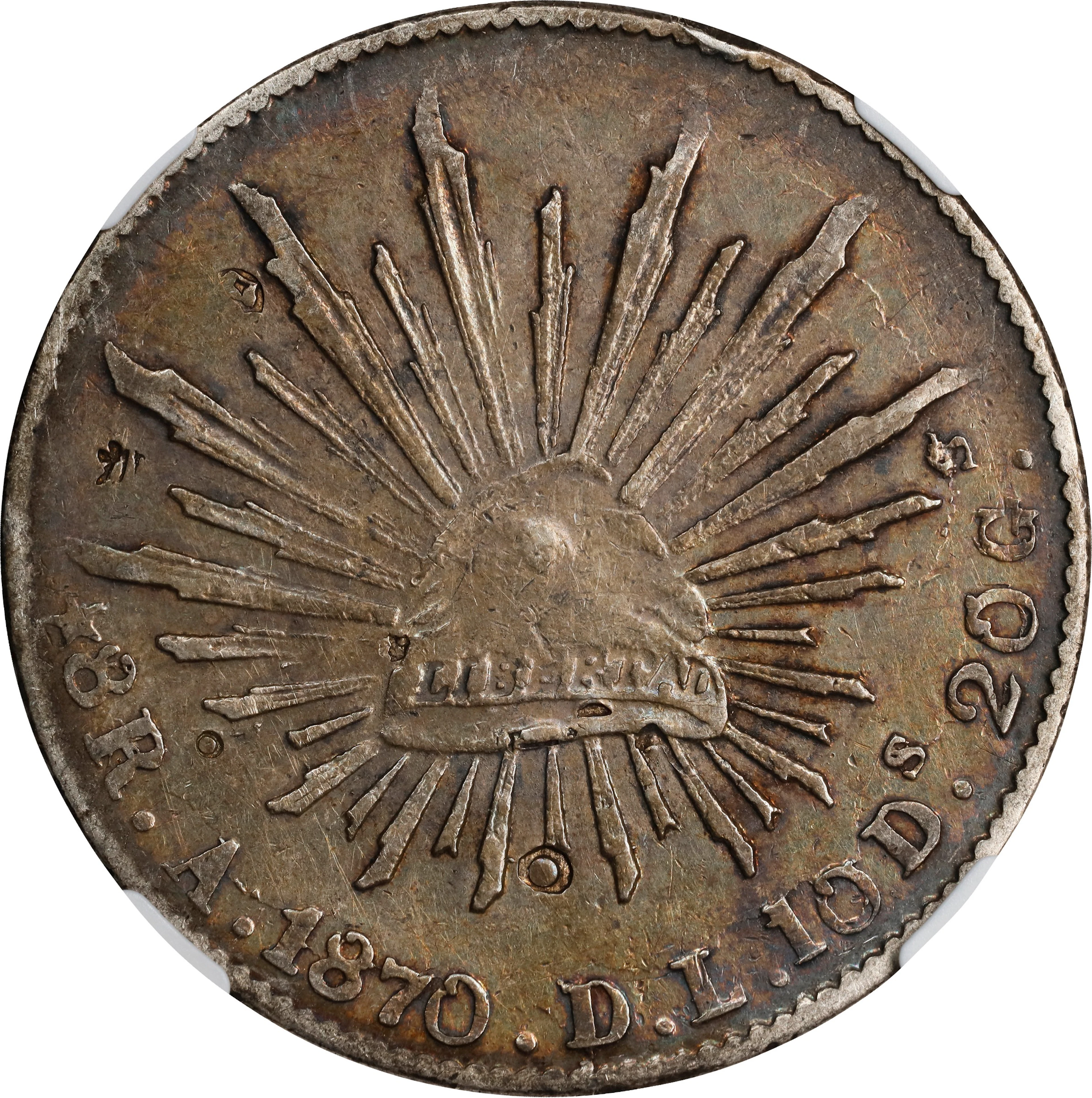 MEXICO. 8 Reales, 1870-A DL. Alamos Mint. NGC EF Details--Chopmarked.