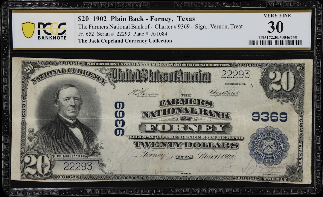 Forney, Texas. $20 1902 Plain Back. Fr. 652. Farmers NB. Charter #9369.