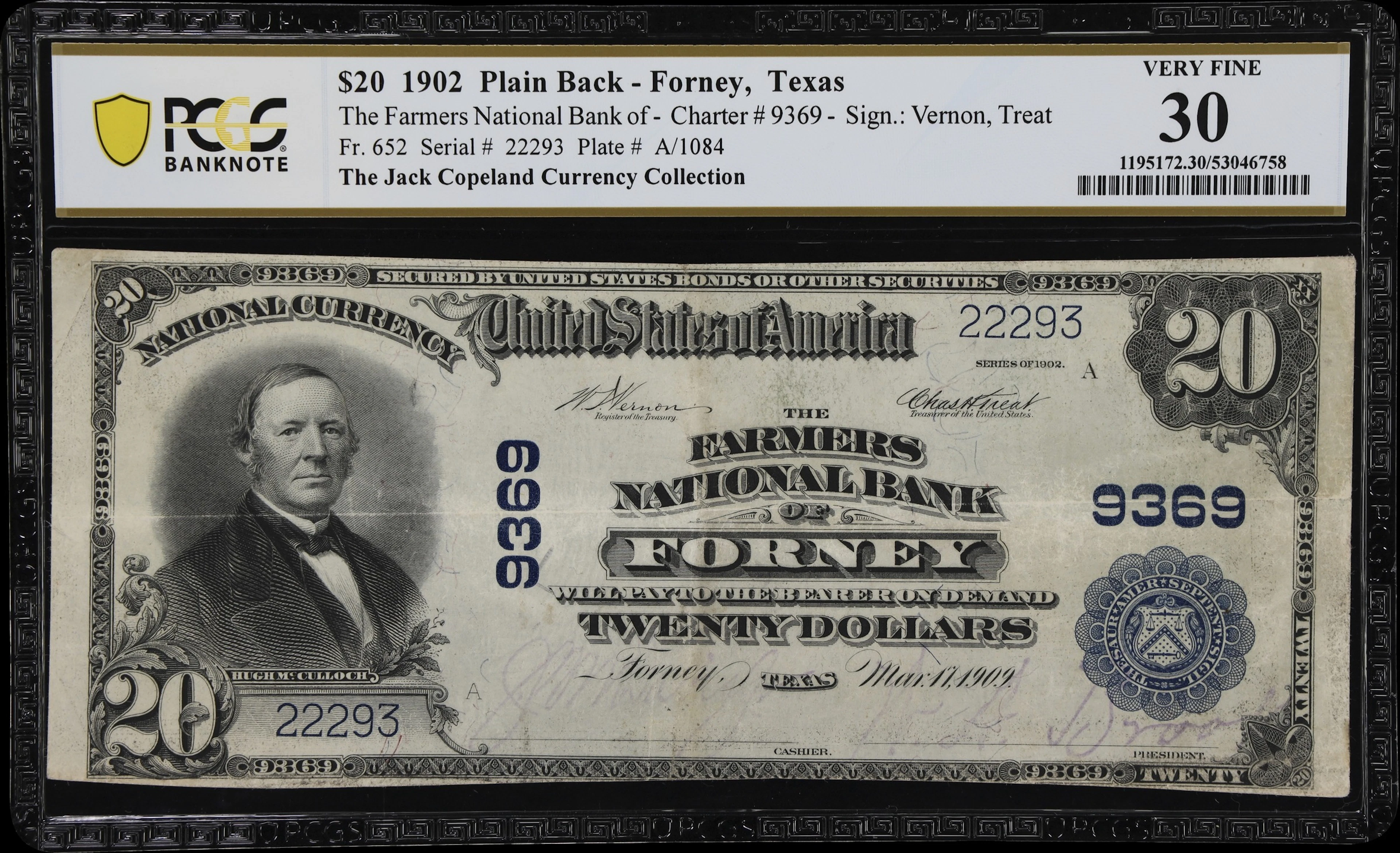 Forney, Texas. $20 1902 Plain Back. Fr. 652. Farmers NB. Charter #9369.