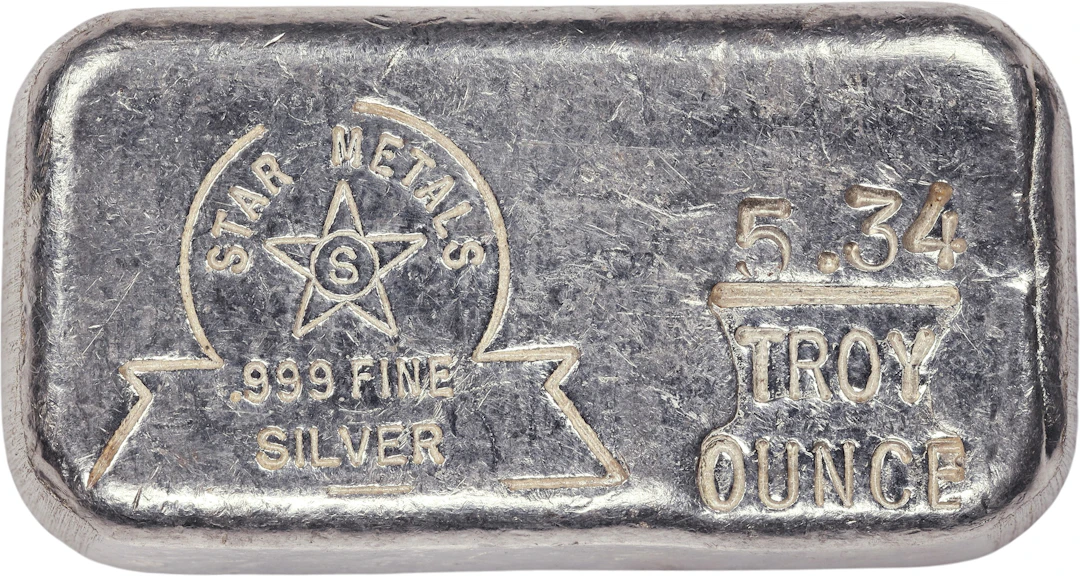 (5.34 oz, 166.095 g ASW). Star Metals 5.34 oz Silver Bar.