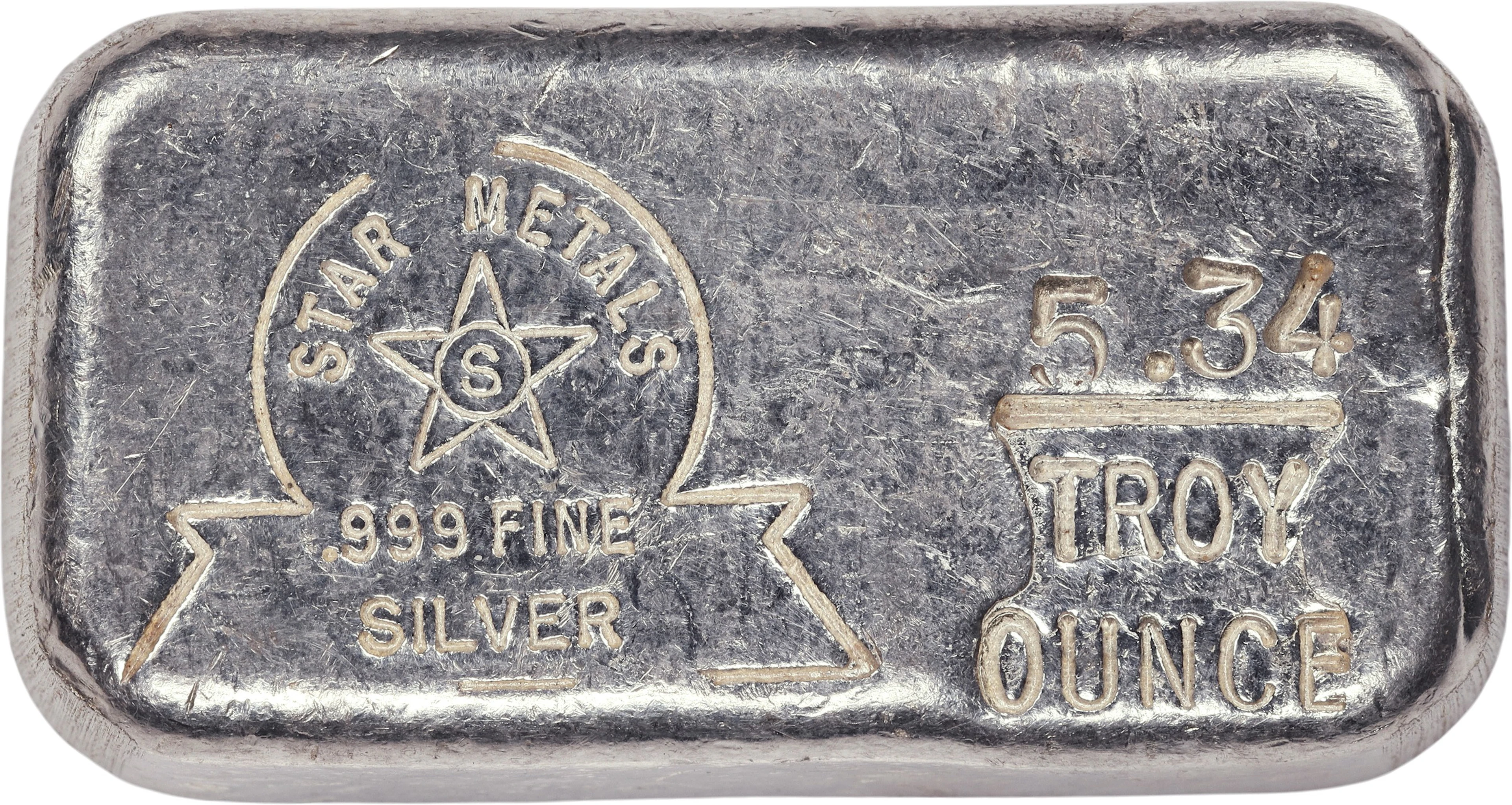(5.34 oz, 166.095 g ASW). Star Metals 5.34 oz Silver Bar.