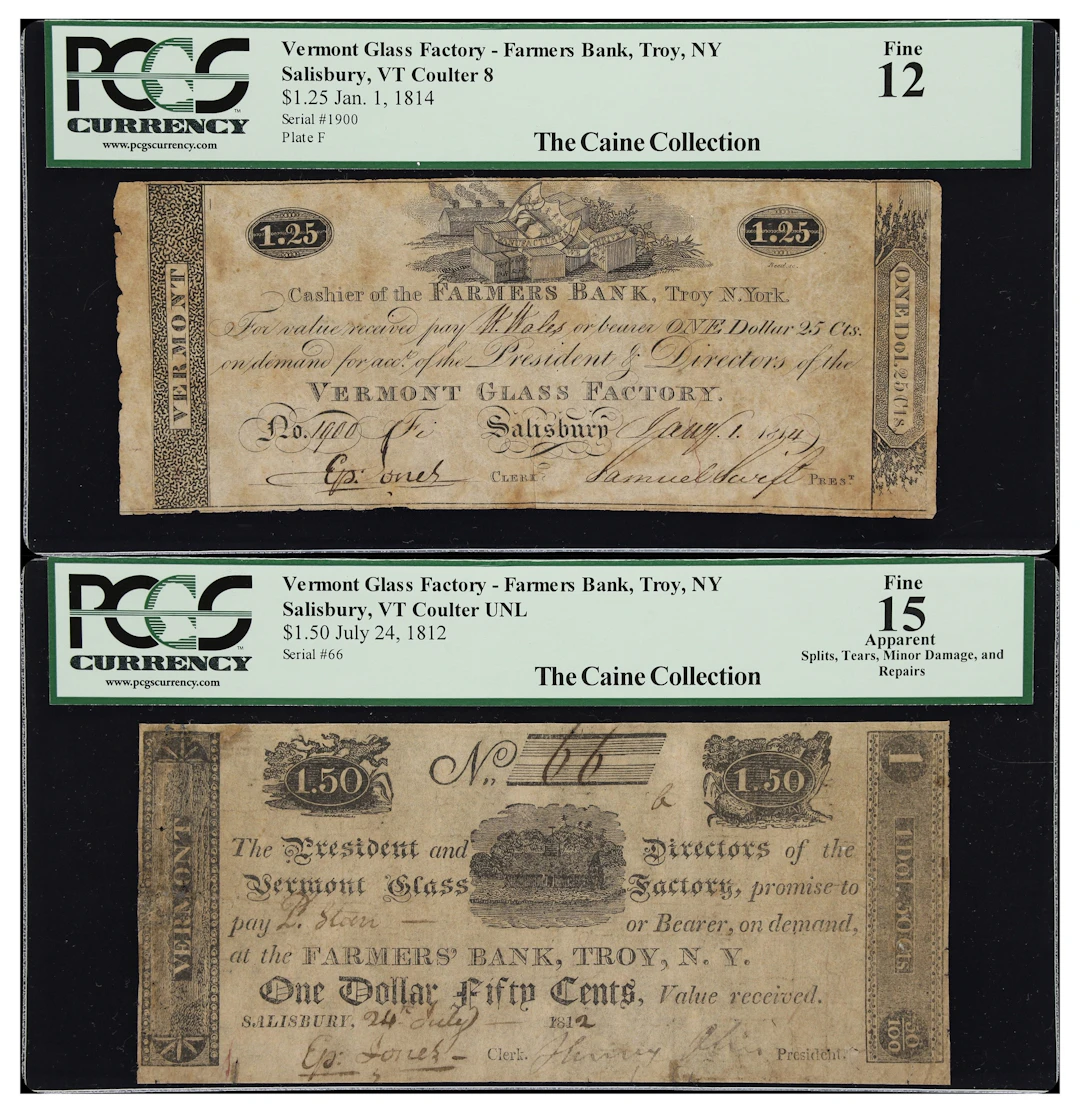 Lot of (2) Salisbury, Vermont. Vermont Glass Factory. 1812-14 $1.25