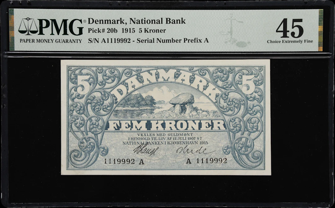 (◊) DENMARK. Nationalbanken i Kjobenhavn. 5 Kroner, 1915. P-20b. Sieg