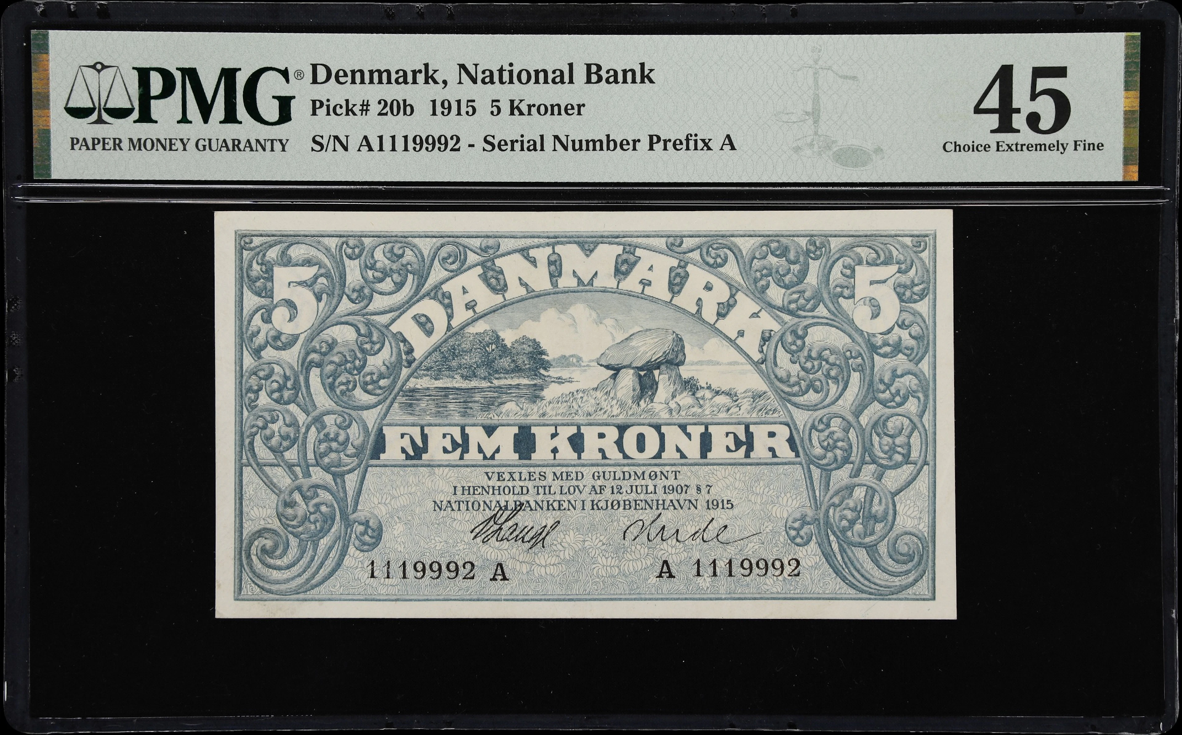 (◊) DENMARK. Nationalbanken i Kjobenhavn. 5 Kroner, 1915. P-20b. Sieg