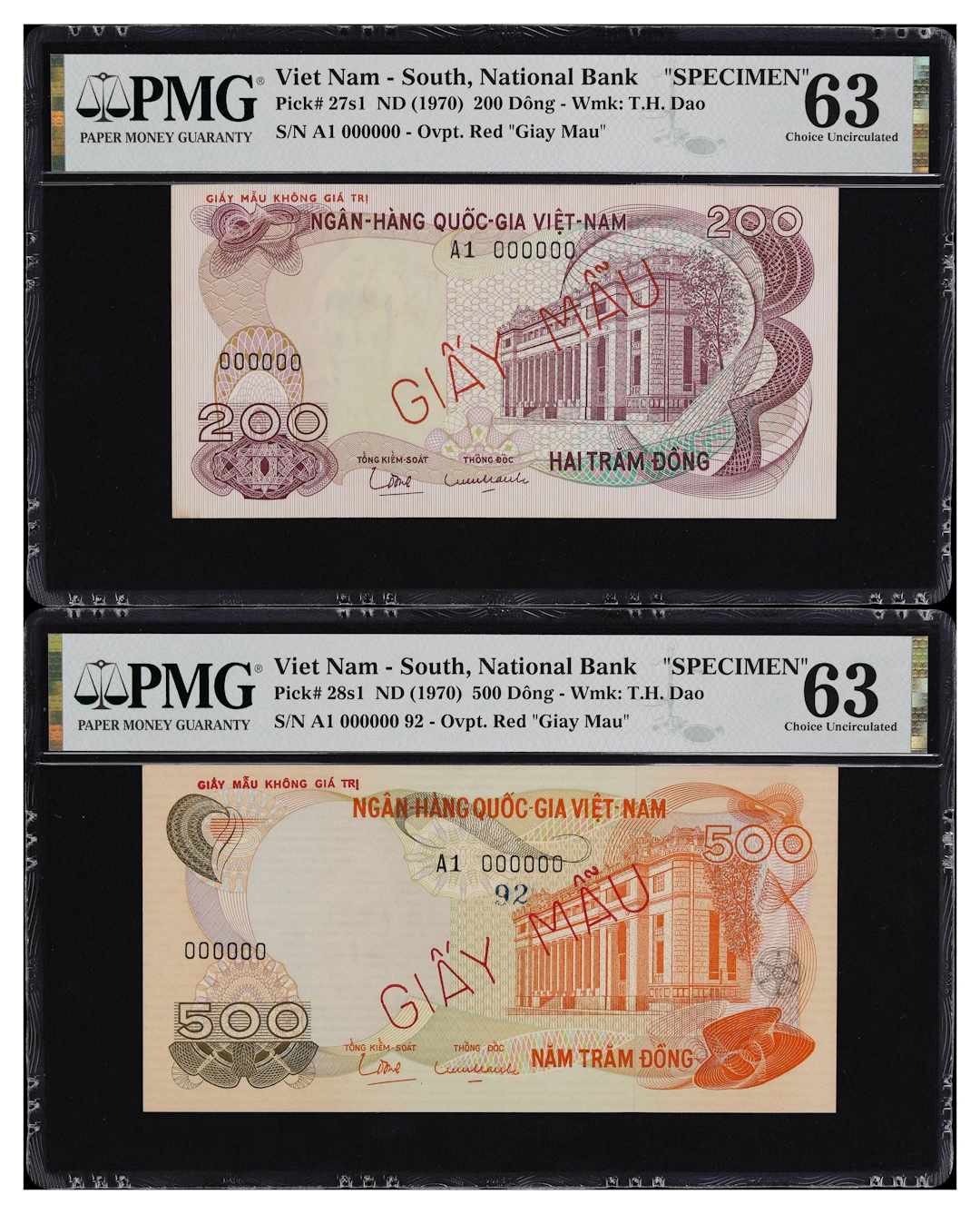 VIETNAM, SOUTH. Lot of (2). National Bank of Vietnam. 200 & 500 Dong