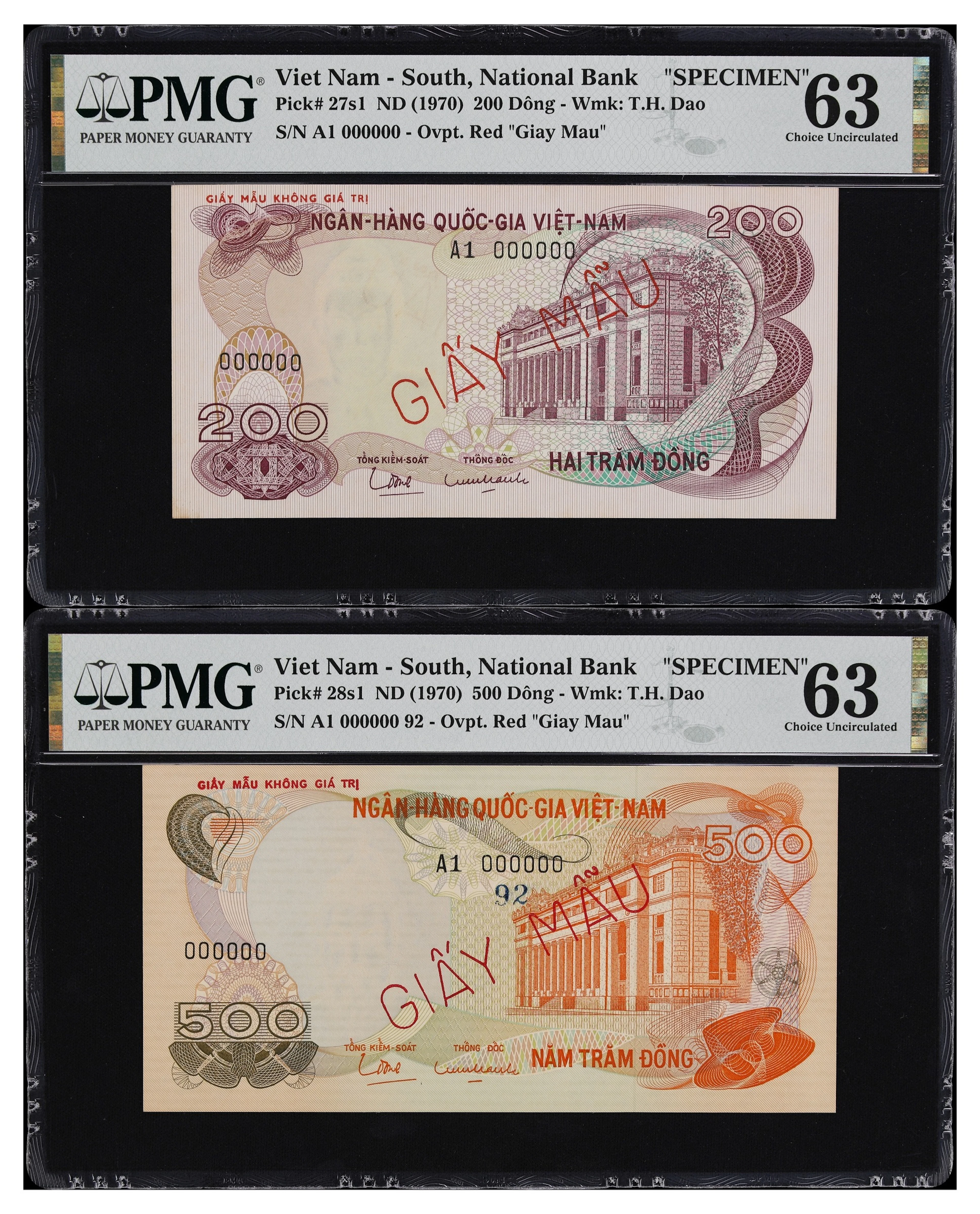 VIETNAM, SOUTH. Lot of (2). National Bank of Vietnam. 200 & 500 Dong