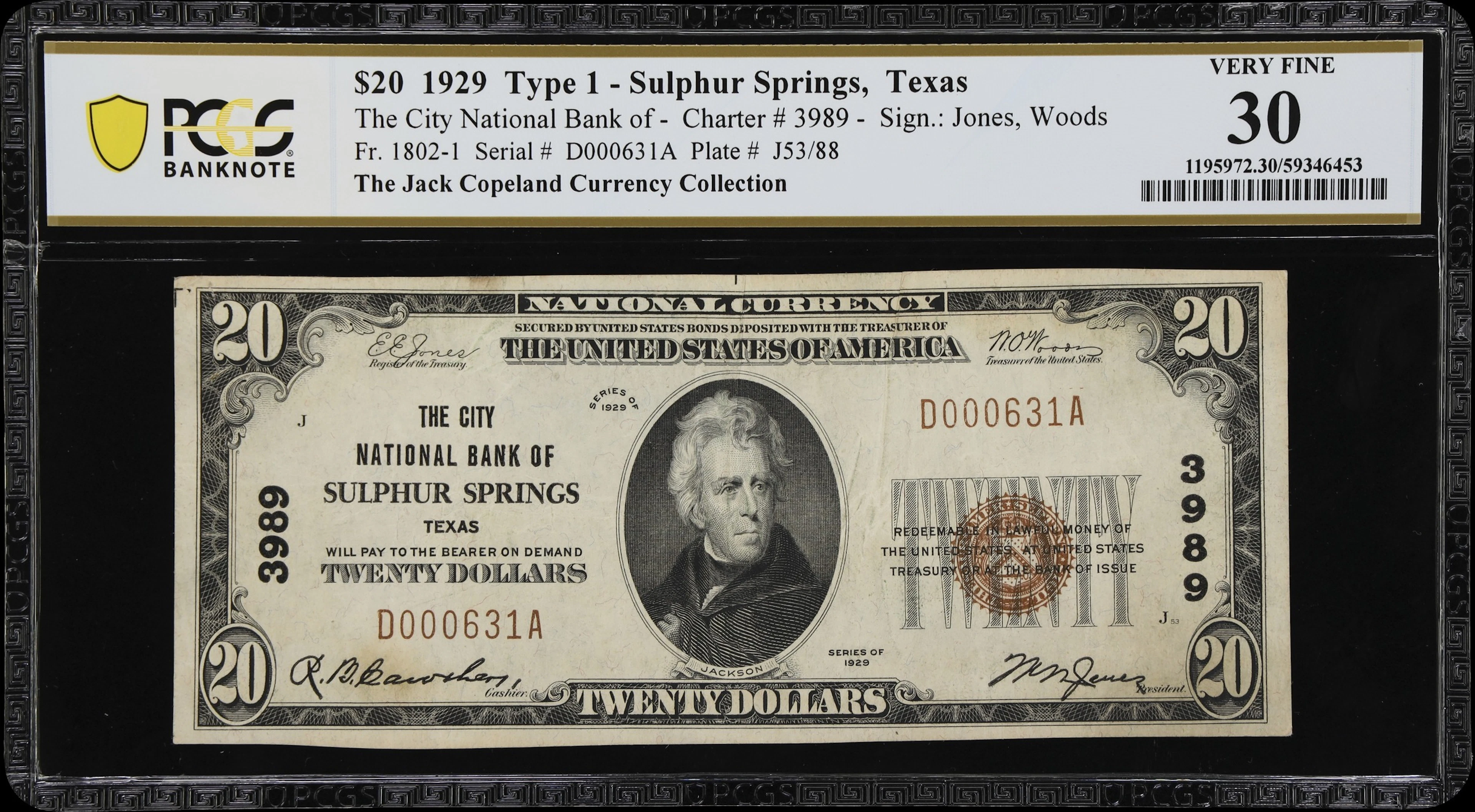 Sulphur Springs, Texas. $20 1929 Ty. 1. Fr. 1802-1. City NB. Charter