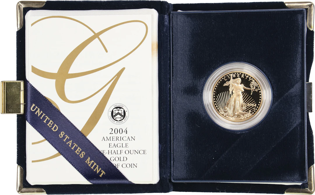 (0.5 oz, 15.552 g AGW). 2004-W American Gold Eagle $25. Proof.