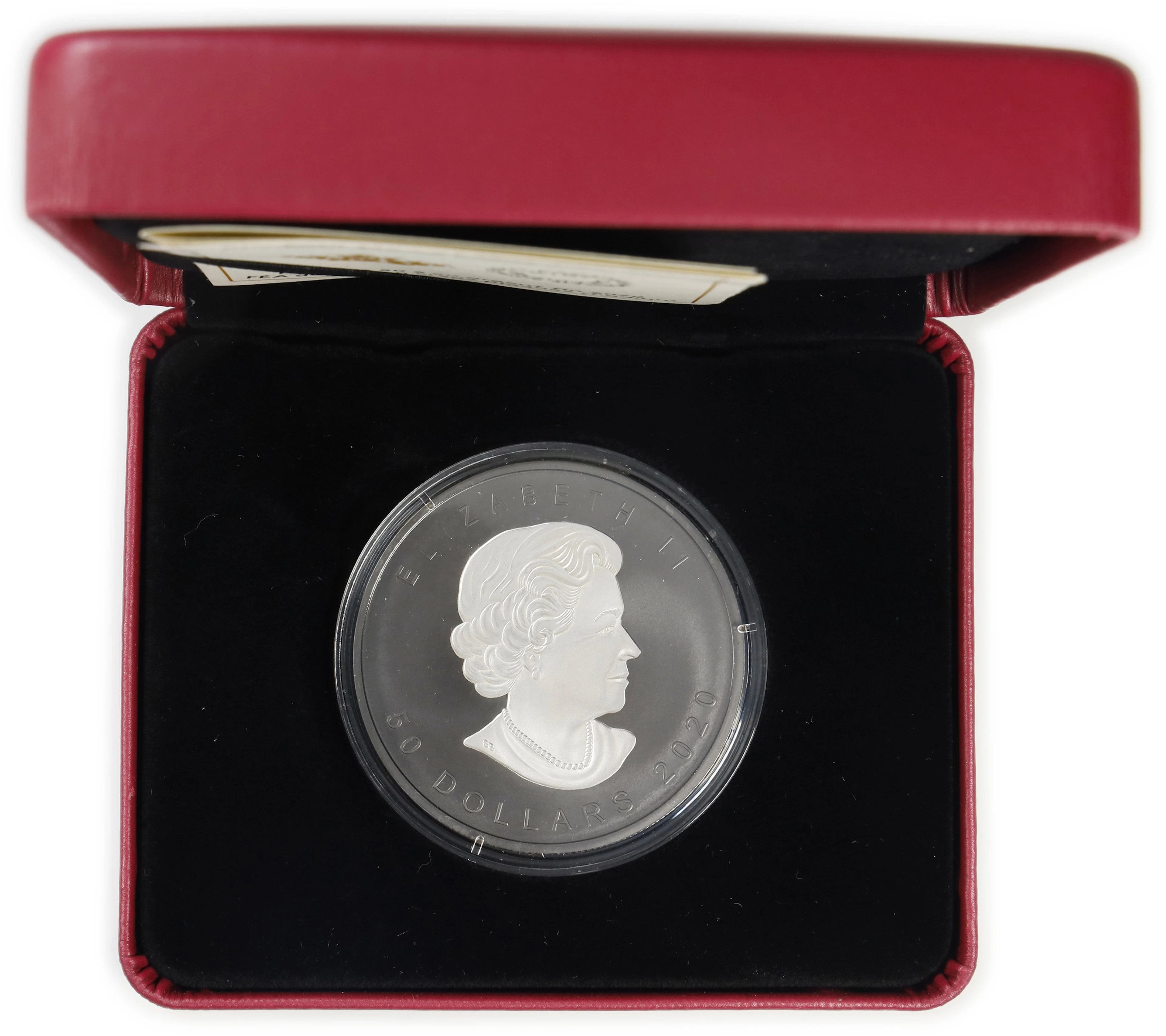 (3 oz, 93.312 g ASW). Canada. 2020 3 oz Silver Maple Leaf $50. Rhodium-Plated.