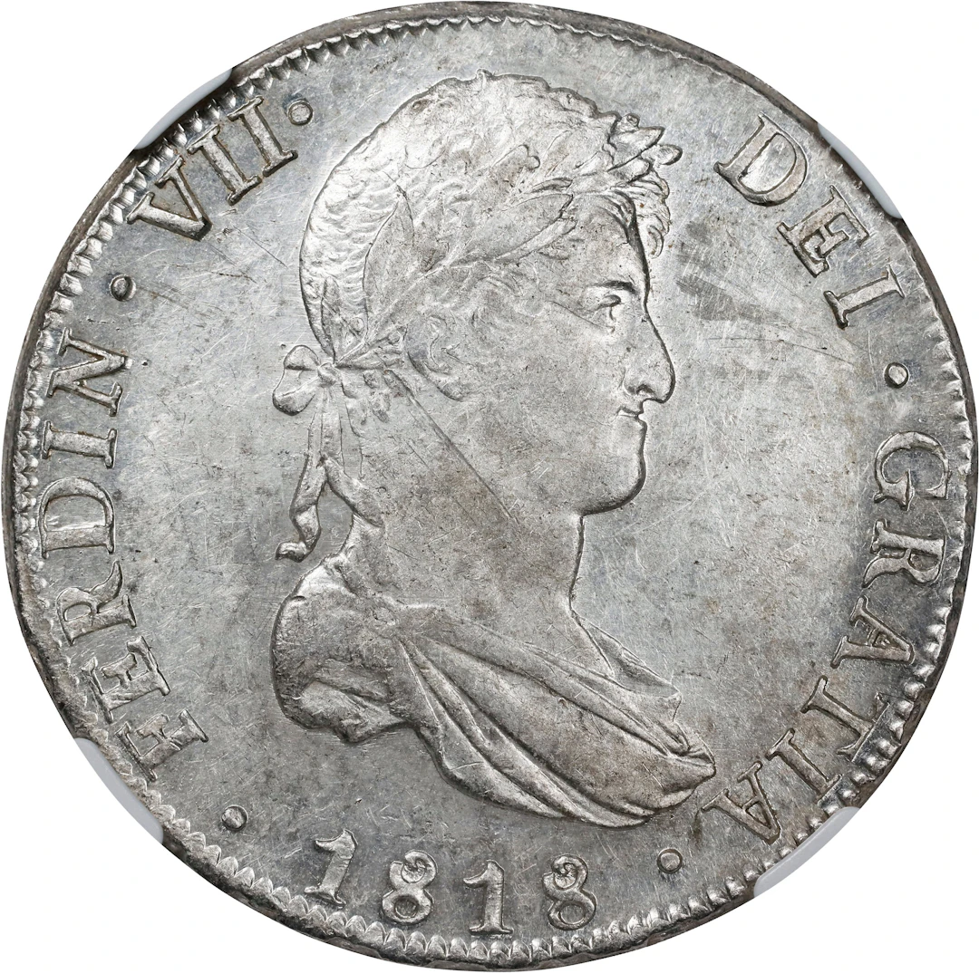 BOLIVIA. 8 Reales, 1818-PTS PJ. Potosi Mint. Ferdinand VII. NGC AU-58.
