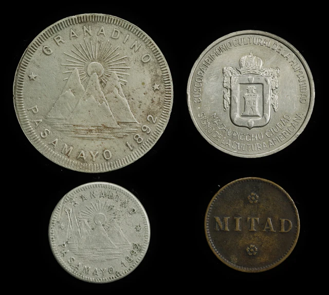 PERU. Quintet of Tokens (5 Pieces), 1855-1986. Grade Range: FINE to