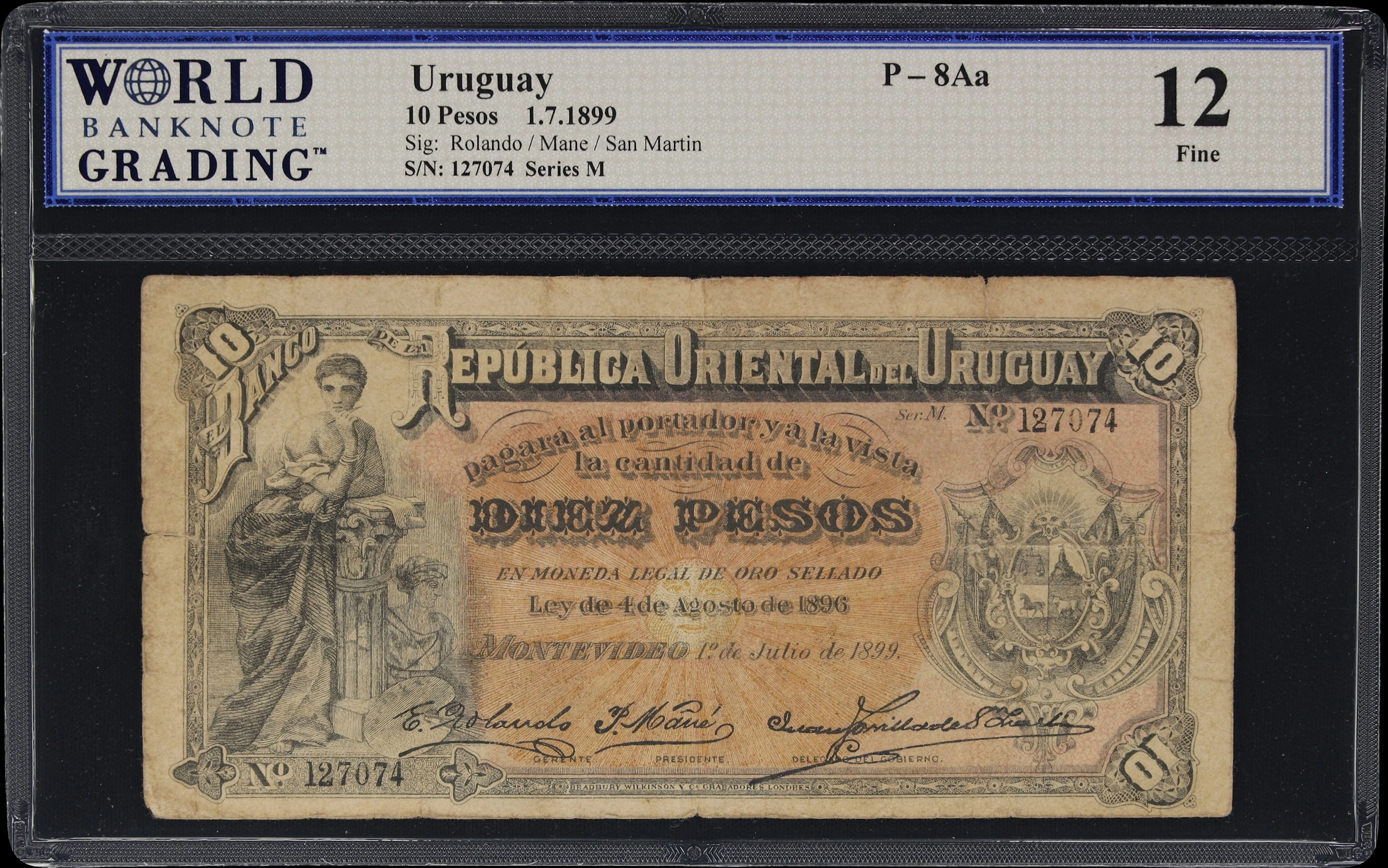 URUGUAY. Republica Oriental del Uruguay. 10 Pesos, 1.7.1899. P-8Aa.