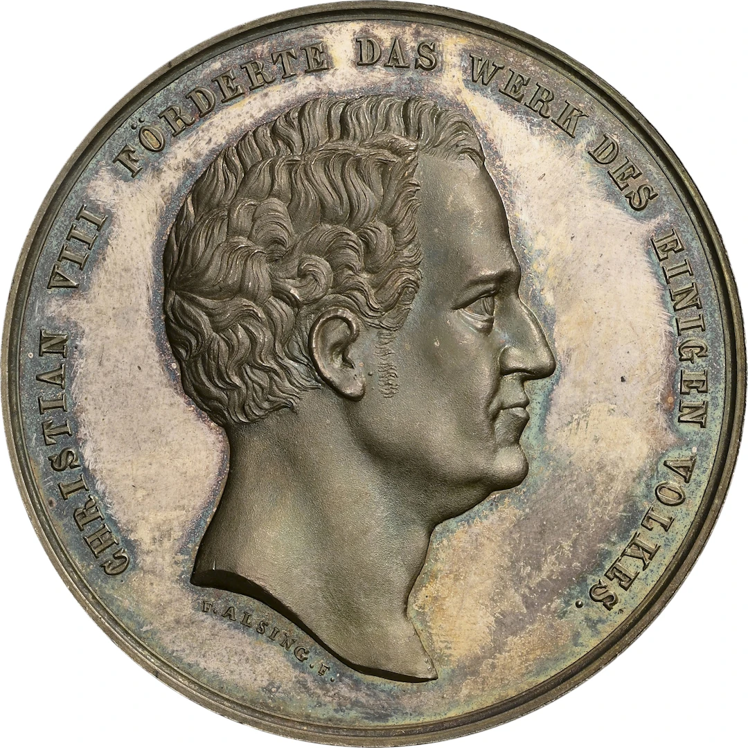 DENMARK. Kiel-Altona Railway Silver Medal, 1844. Christian VIII. NGC MS-64.