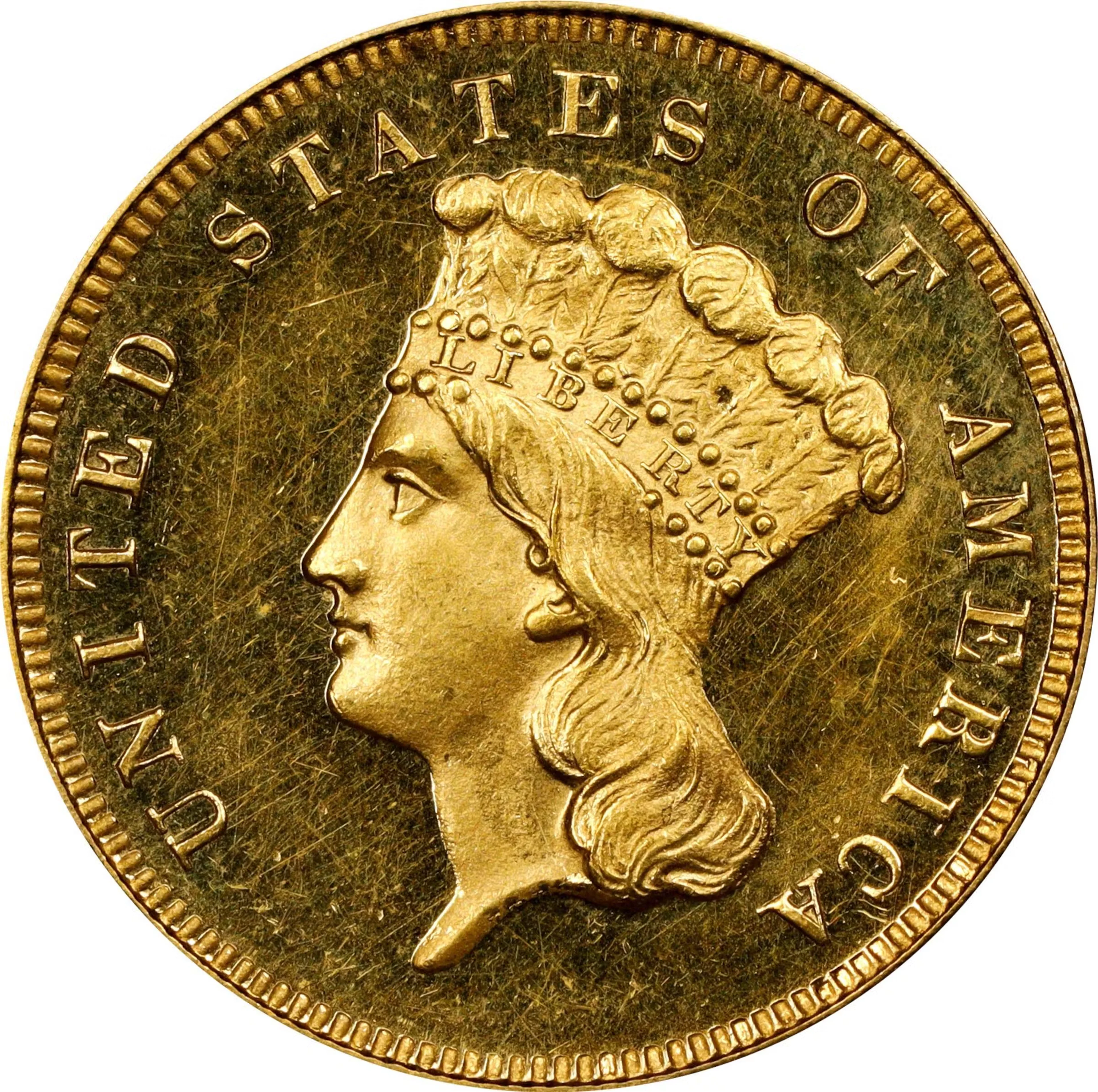 1855 Three-Dollar Gold Piece. JD-1. Rarity-7+. Proof-63 Deep Cameo