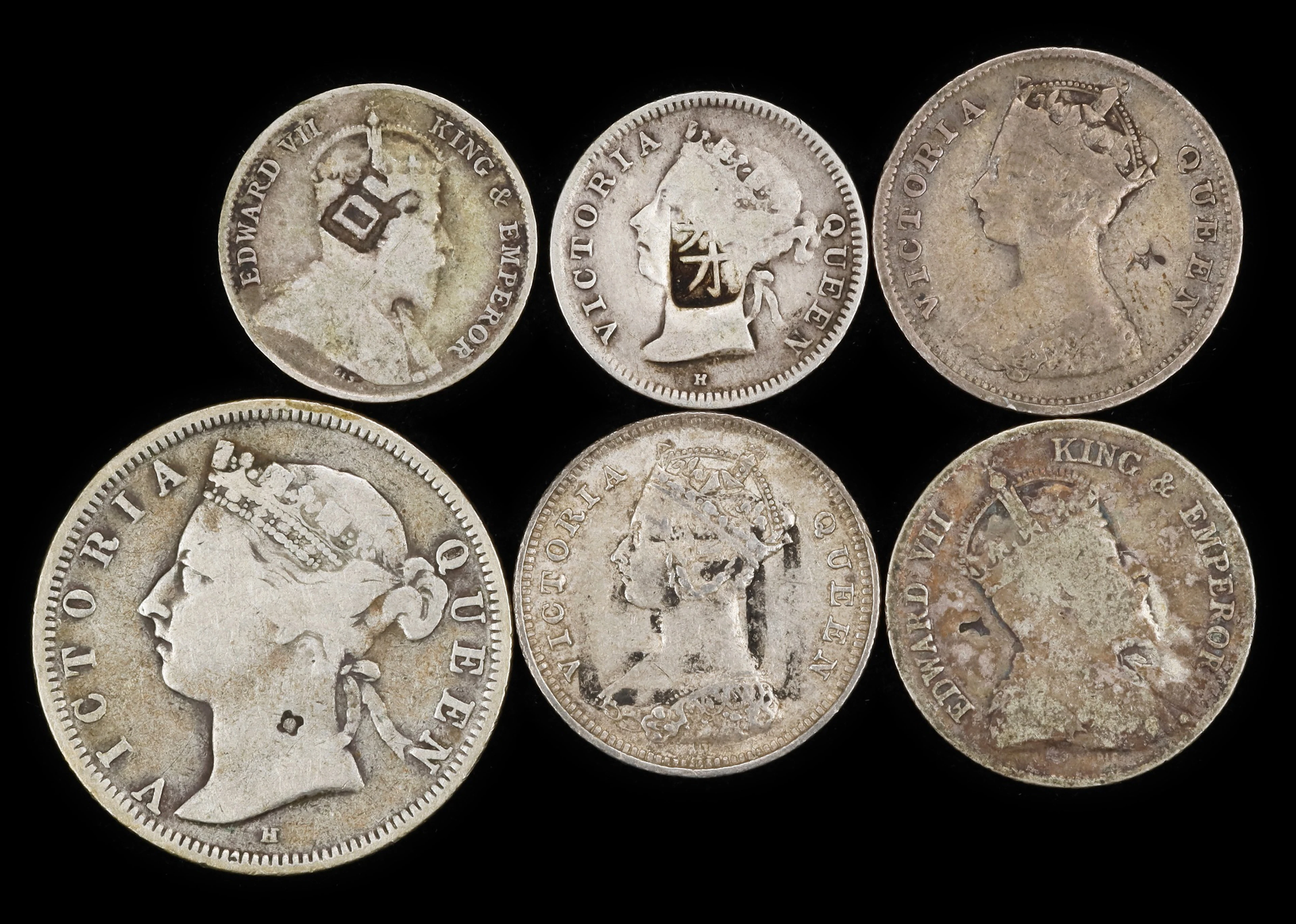 HONG KONG (SAR). Sextet of Chopmarked Silver Minors (6 Pieces), 1891-1904.