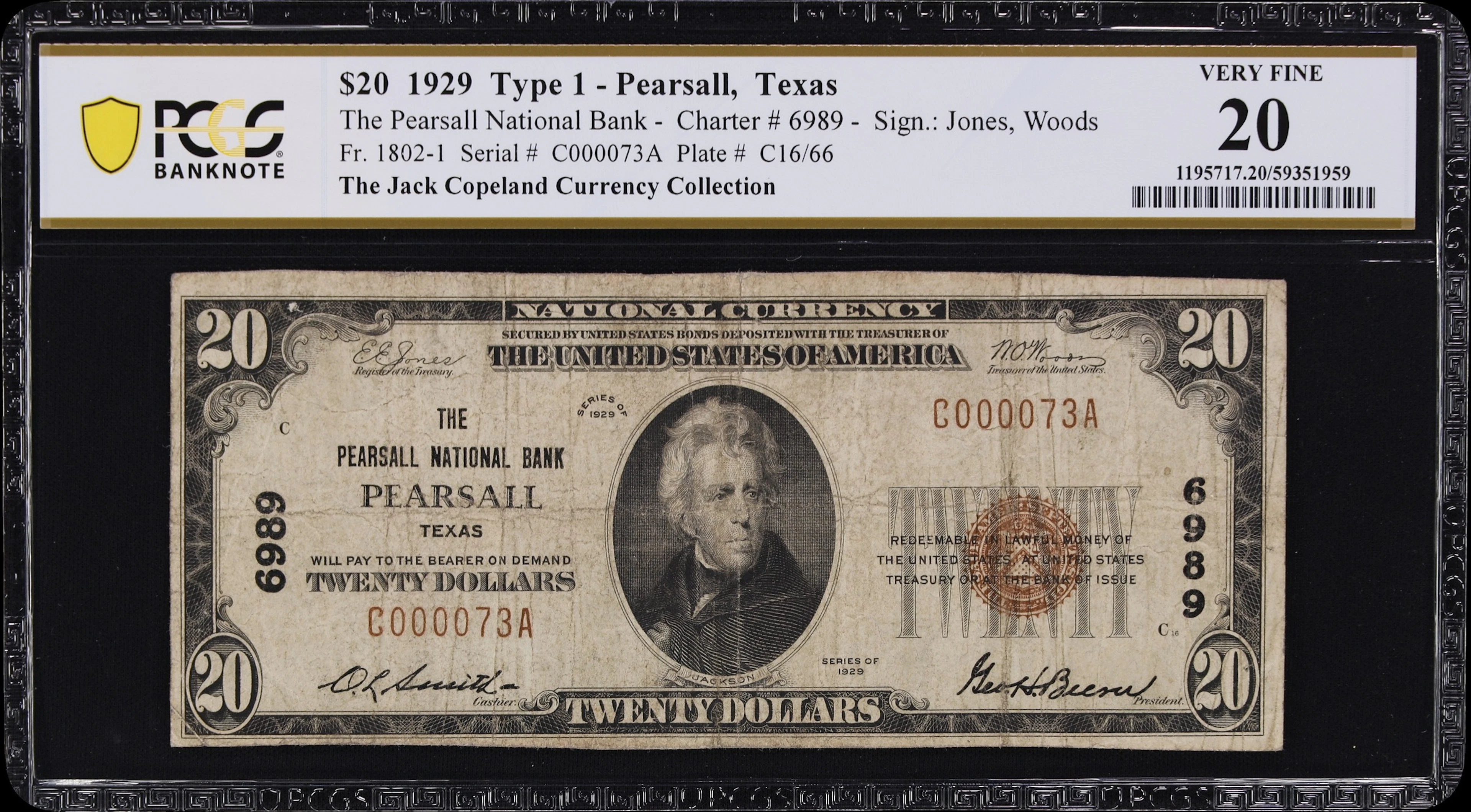 Pearsall, Texas. $20 1929 Ty. 1. Fr. 1802-1. Pearsall NB. Charter