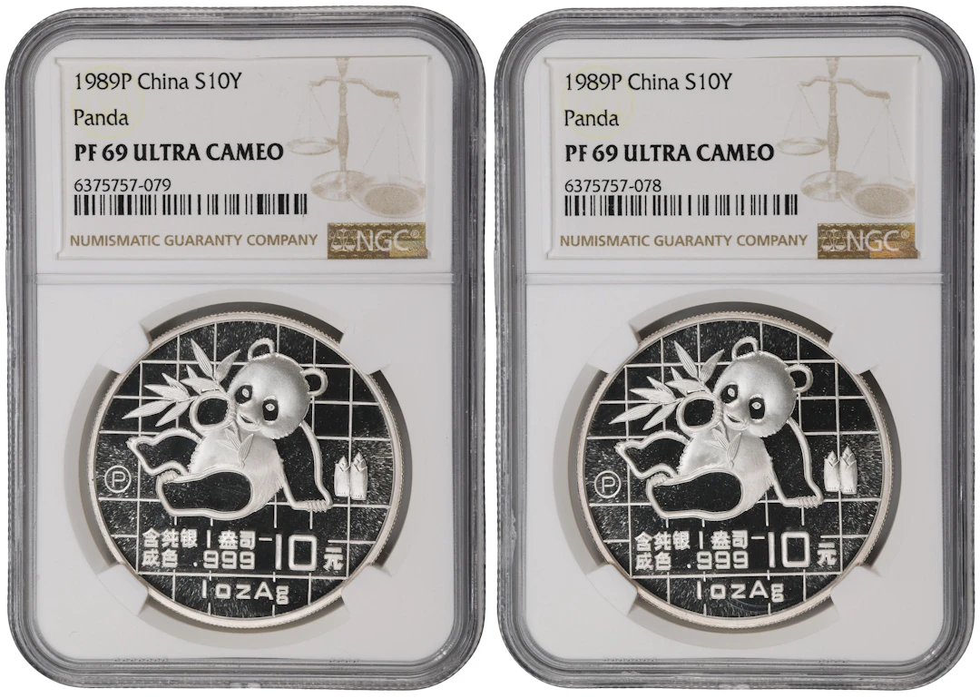 (t) CHINA. Duo of Silver 10 Yuan (2 Pieces), 1989-P. Panda Series.