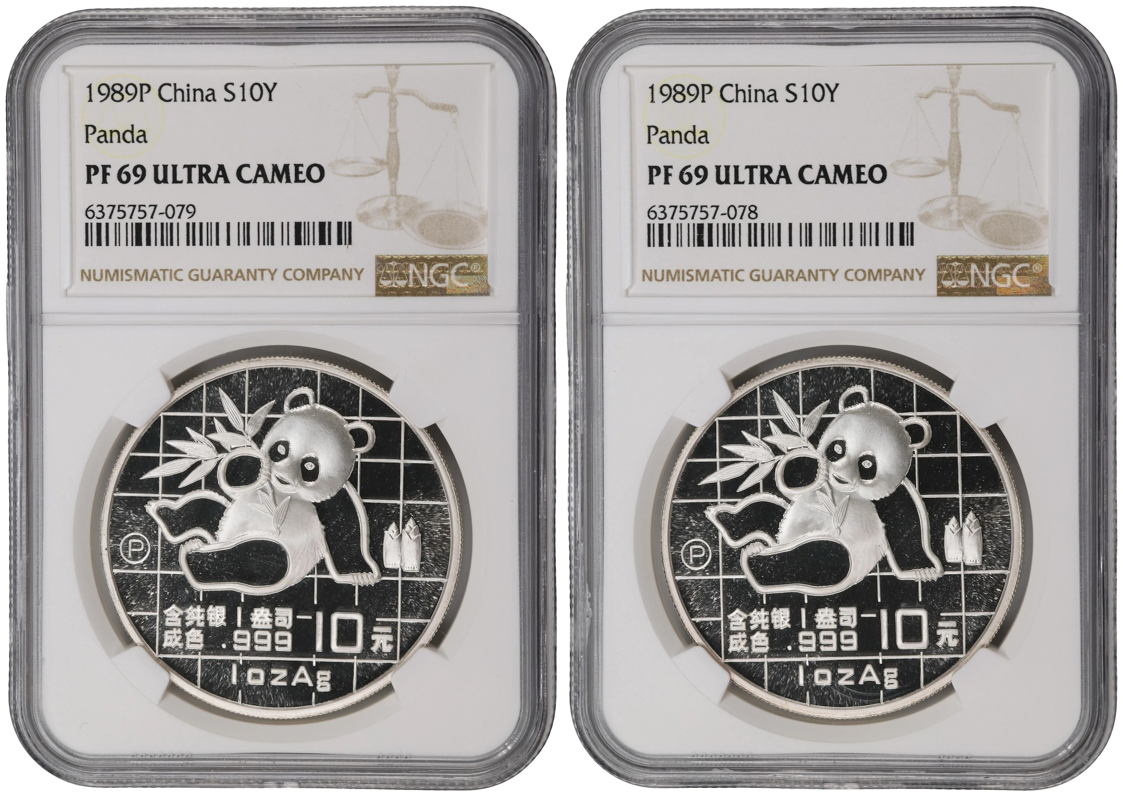 (t) CHINA. Duo of Silver 10 Yuan (2 Pieces), 1989-P. Panda Series.