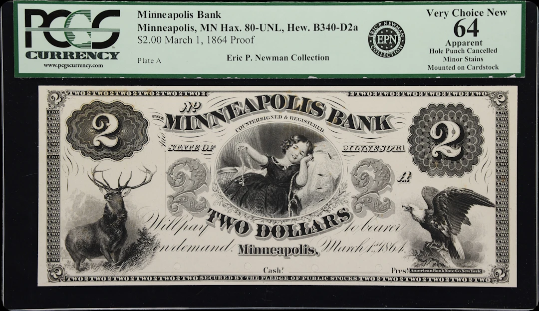 Minneapolis, Minnesota. Minneapolis Bank. 1864 $2. PCGS Currency Very