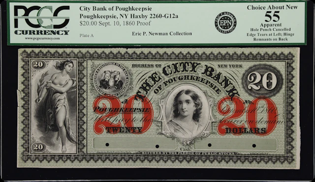 Poughkeepsie, New York. City Bank of Poughkeepsie. 1860 $20. PCGS