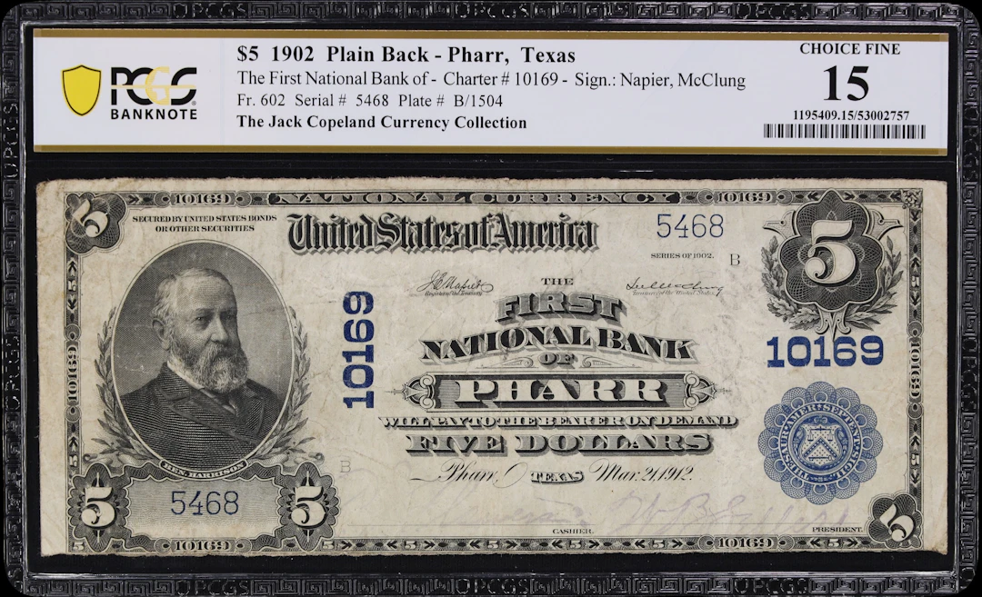 Pharr, Texas. $5 1902 Plain Back. Fr. 602. First NB. Charter #10169.
