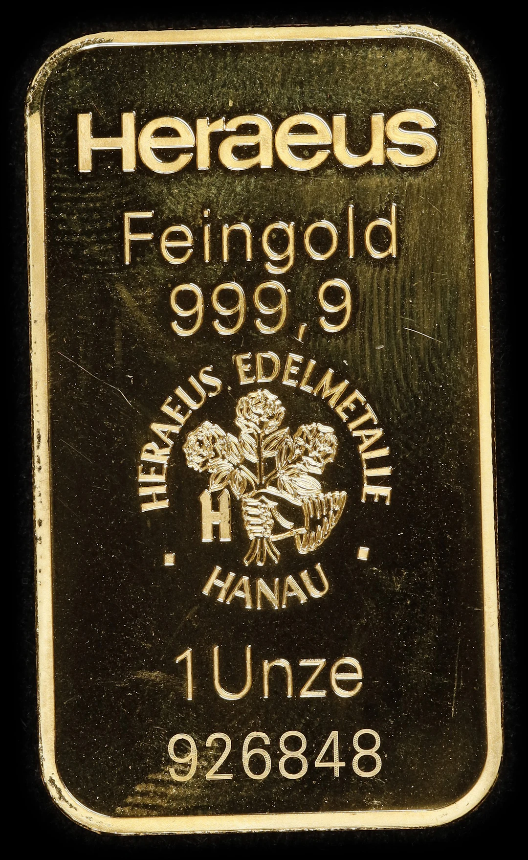 (1 oz, 31.104 g AGW). Heraeus 1 oz Gold Bar.