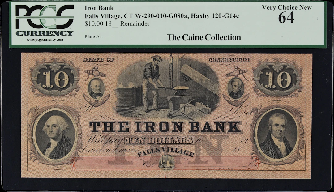 Falls Village, Connecticut. Iron Bank. 18xx $10. PCGS Currency Very