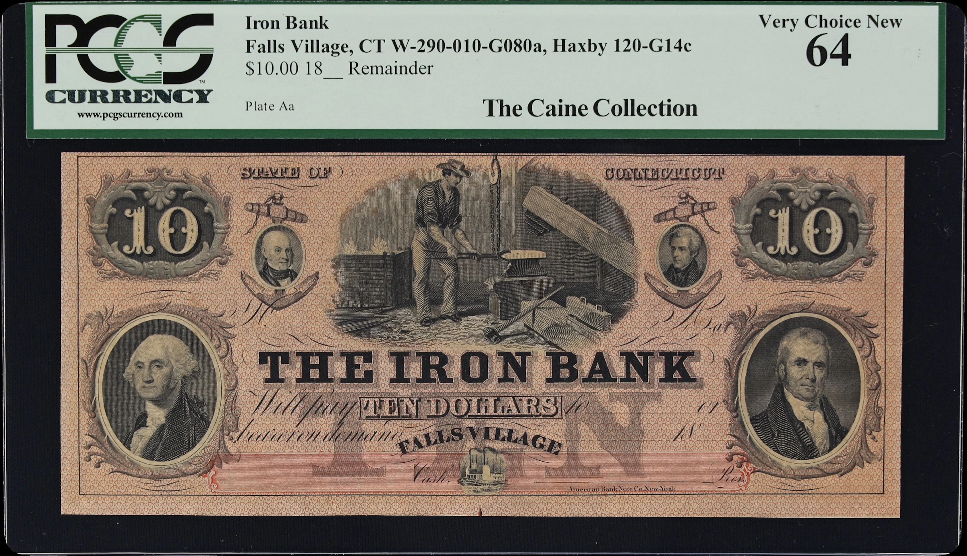 Falls Village, Connecticut. Iron Bank. 18xx $10. PCGS Currency Very